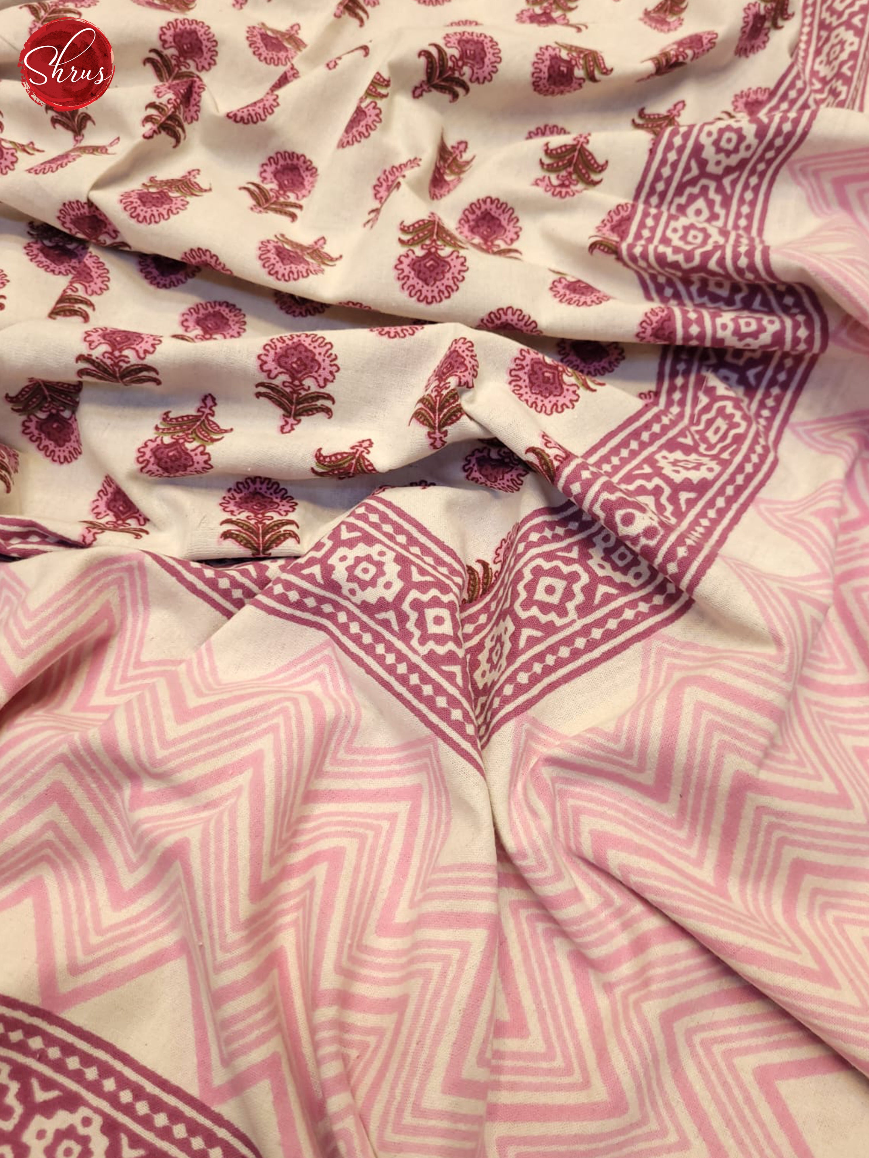 Cream And Pink- Jaipur Block Printed Cotton Double Bed Spread - Shop on ShrusEternity.com