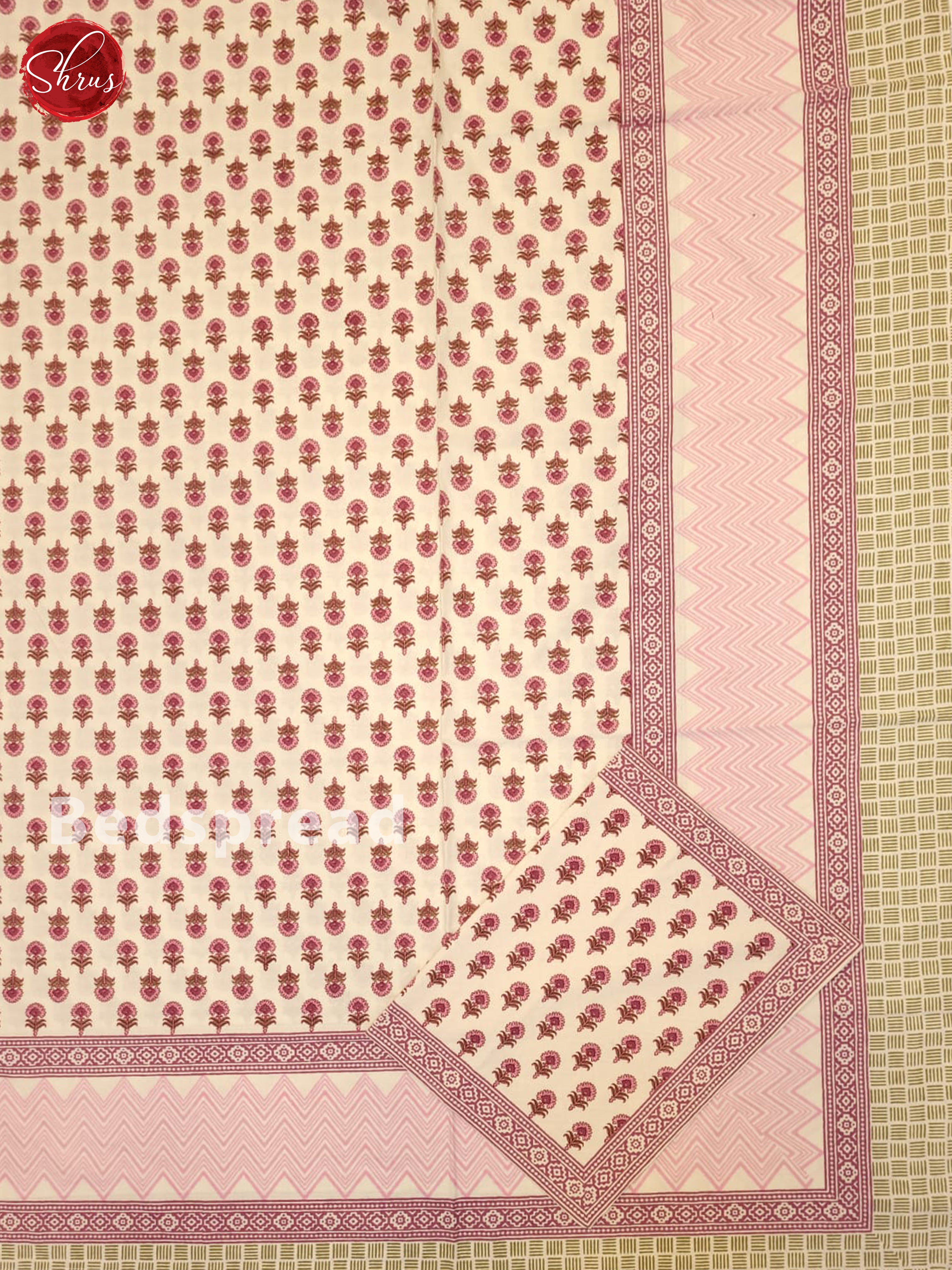 Cream And Pink- Jaipur Block Printed Cotton Double Bed Spread - Shop on ShrusEternity.com