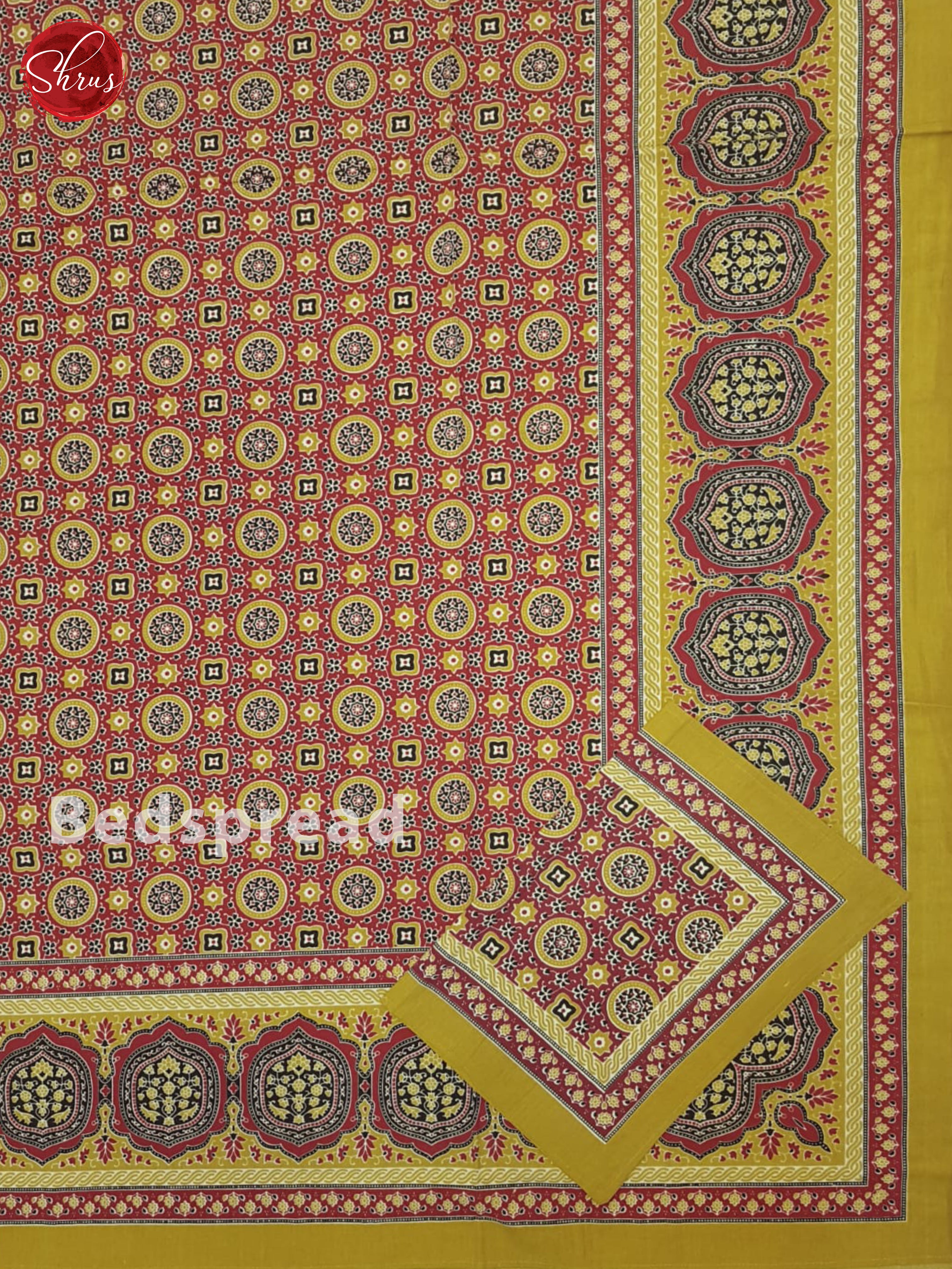 Red And Mustard- Jaipuri Block Printed Cotton Doublr Bed spread - Shop on ShrusEternity.com