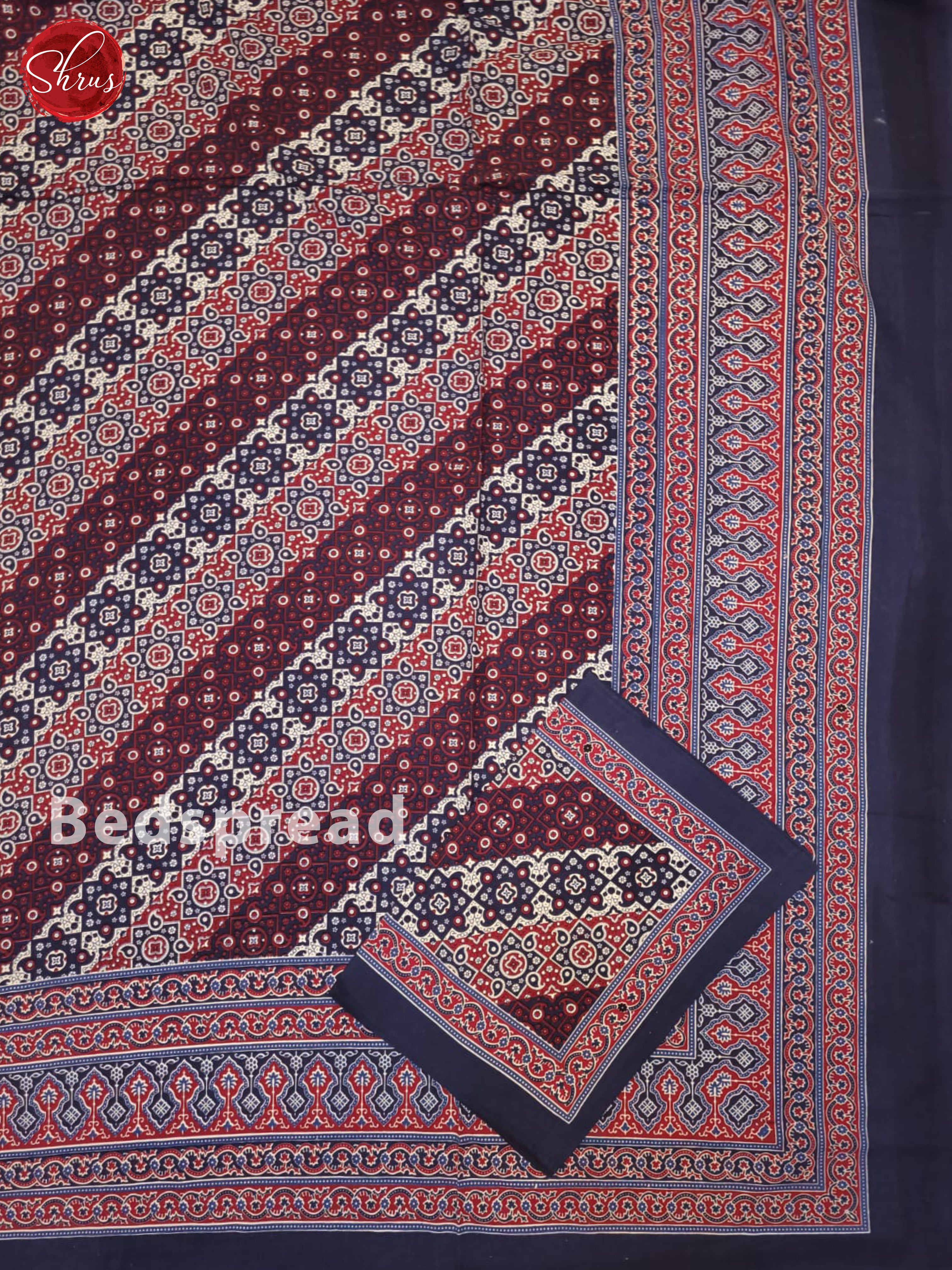 Blue & Pink- Jaipuri Block Printed Cotton Double Bed Spread - Shop on ShrusEternity.com