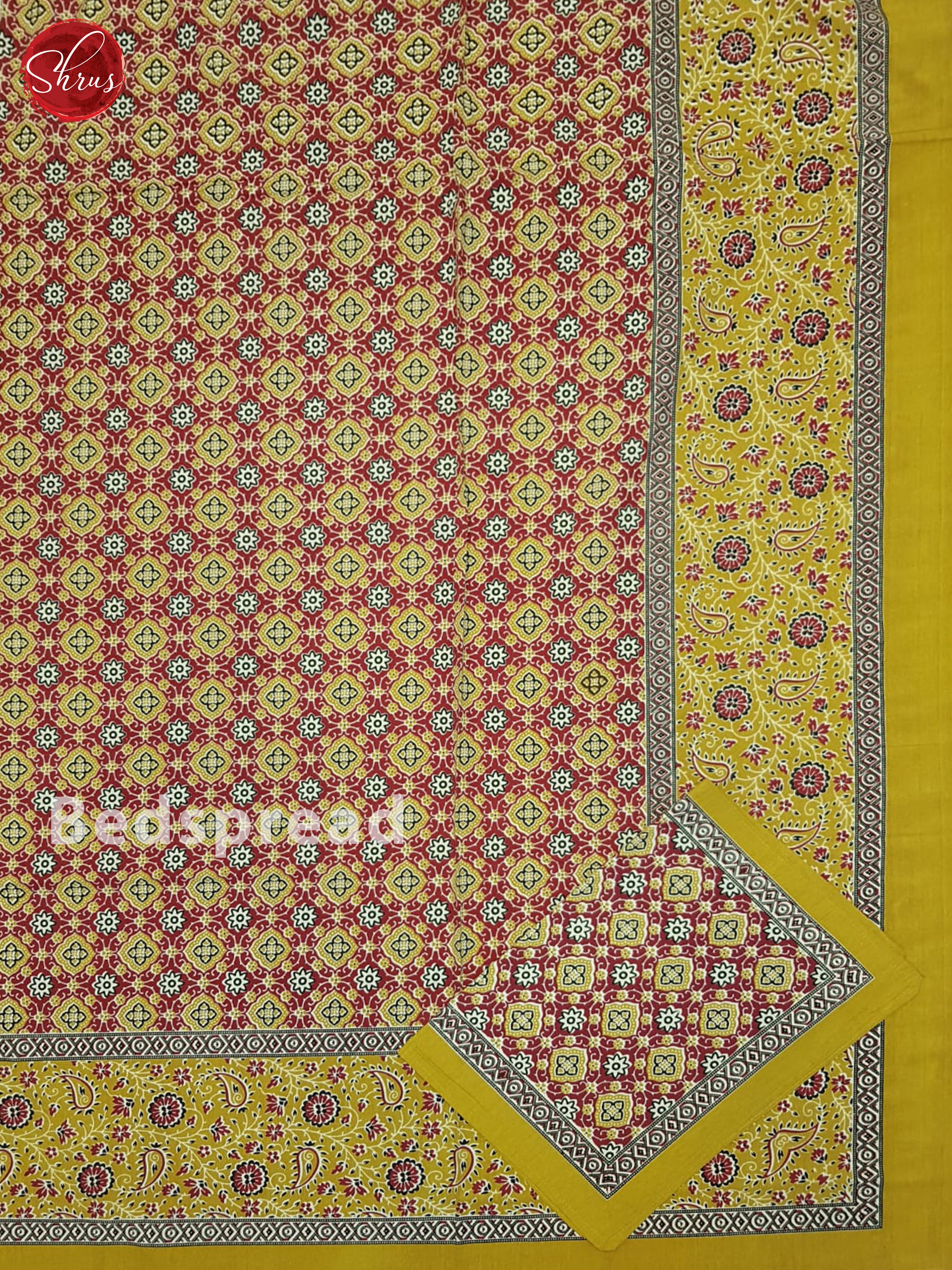 Red And Mustard- Jaipuri block printed Bedsheet - Shop on ShrusEternity.com