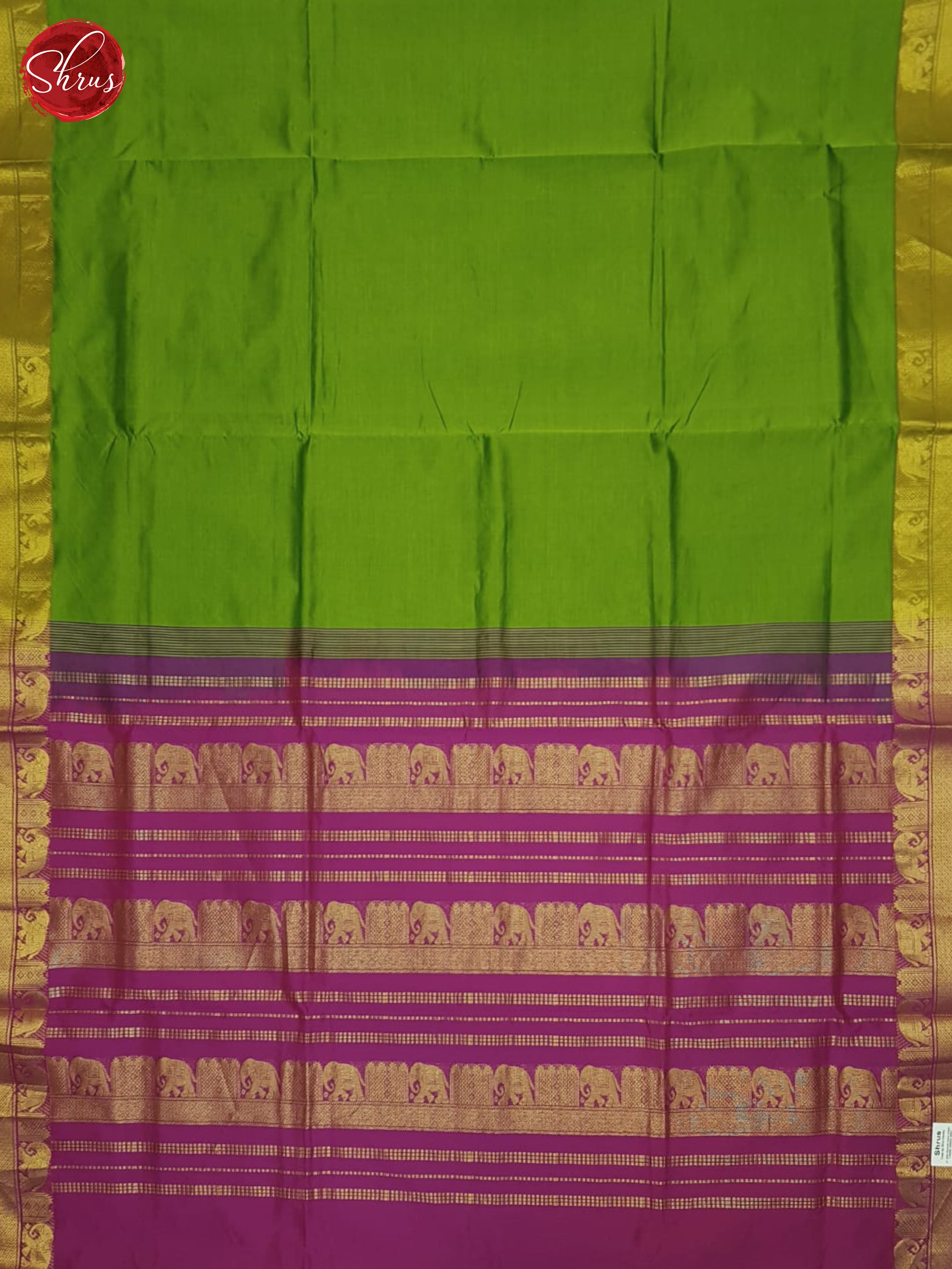 Green And Pink- Silk Cotton Half-pure Saree - Shop on ShrusEternity.com