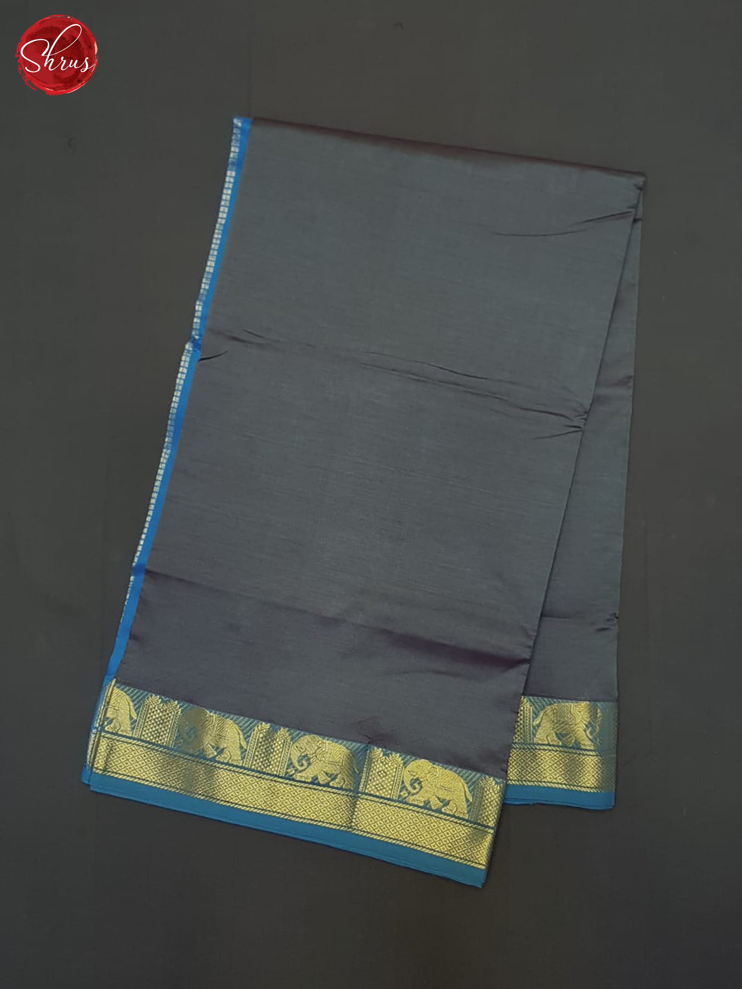 Grey And Blue- Silk Cotton Half-pure Saree - Shop on ShrusEternity.com