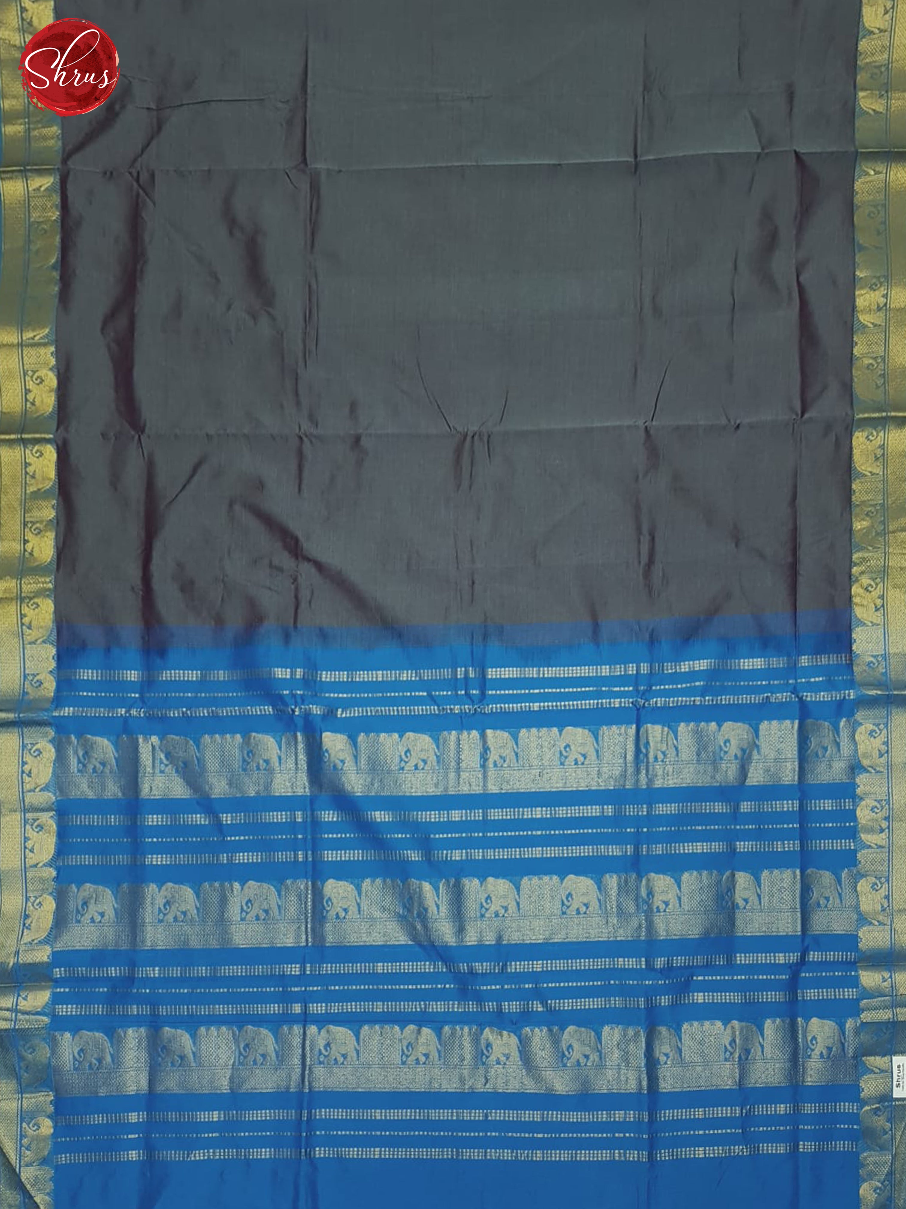 Grey And Blue- Silk Cotton Half-pure Saree - Shop on ShrusEternity.com