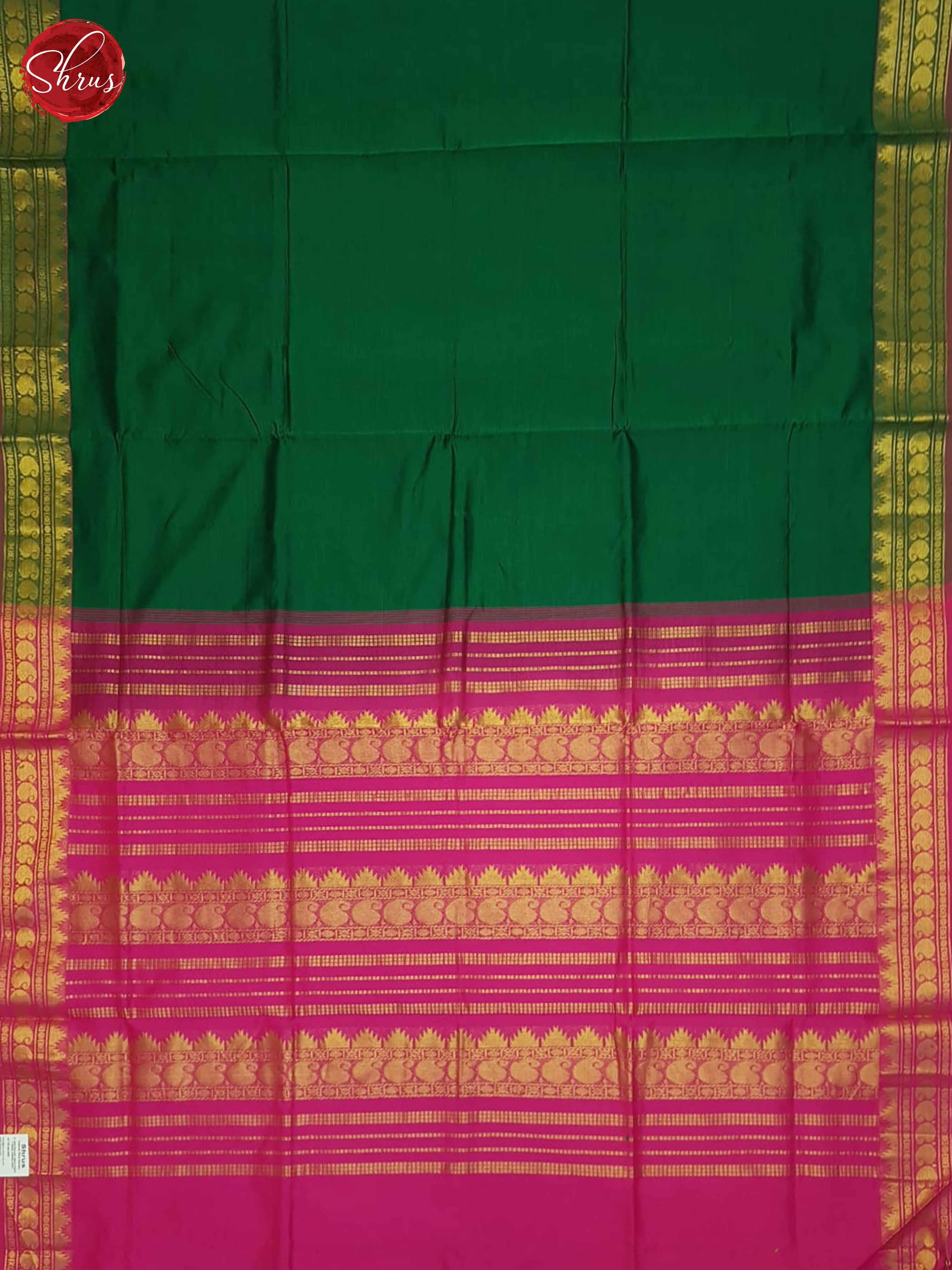 Green And Pink= Silk Cotton Half-pure Saree - Shop on ShrusEternity.com