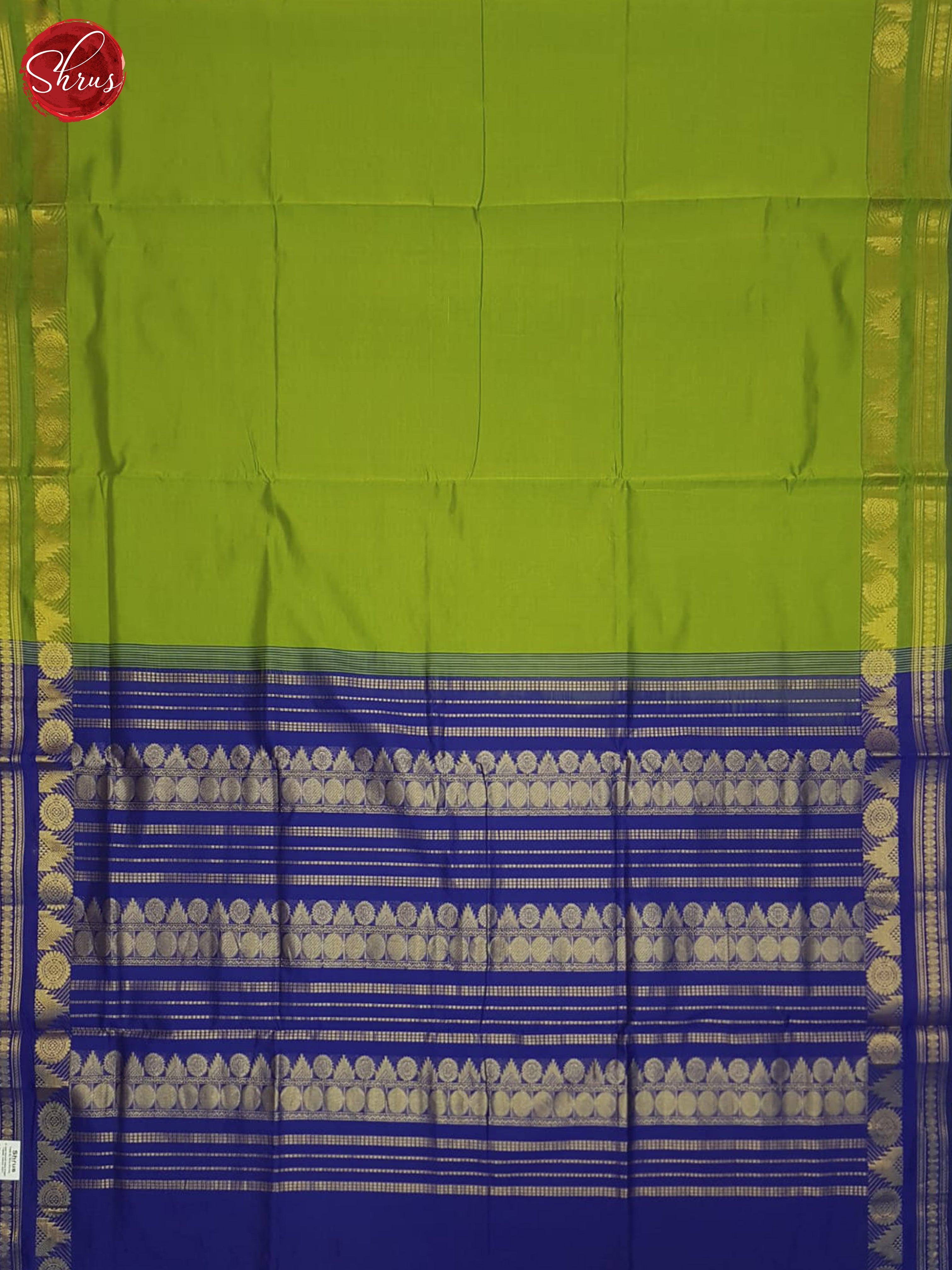 Green And Blue- Silk Cotton half-pure Saree - Shop on ShrusEternity.com