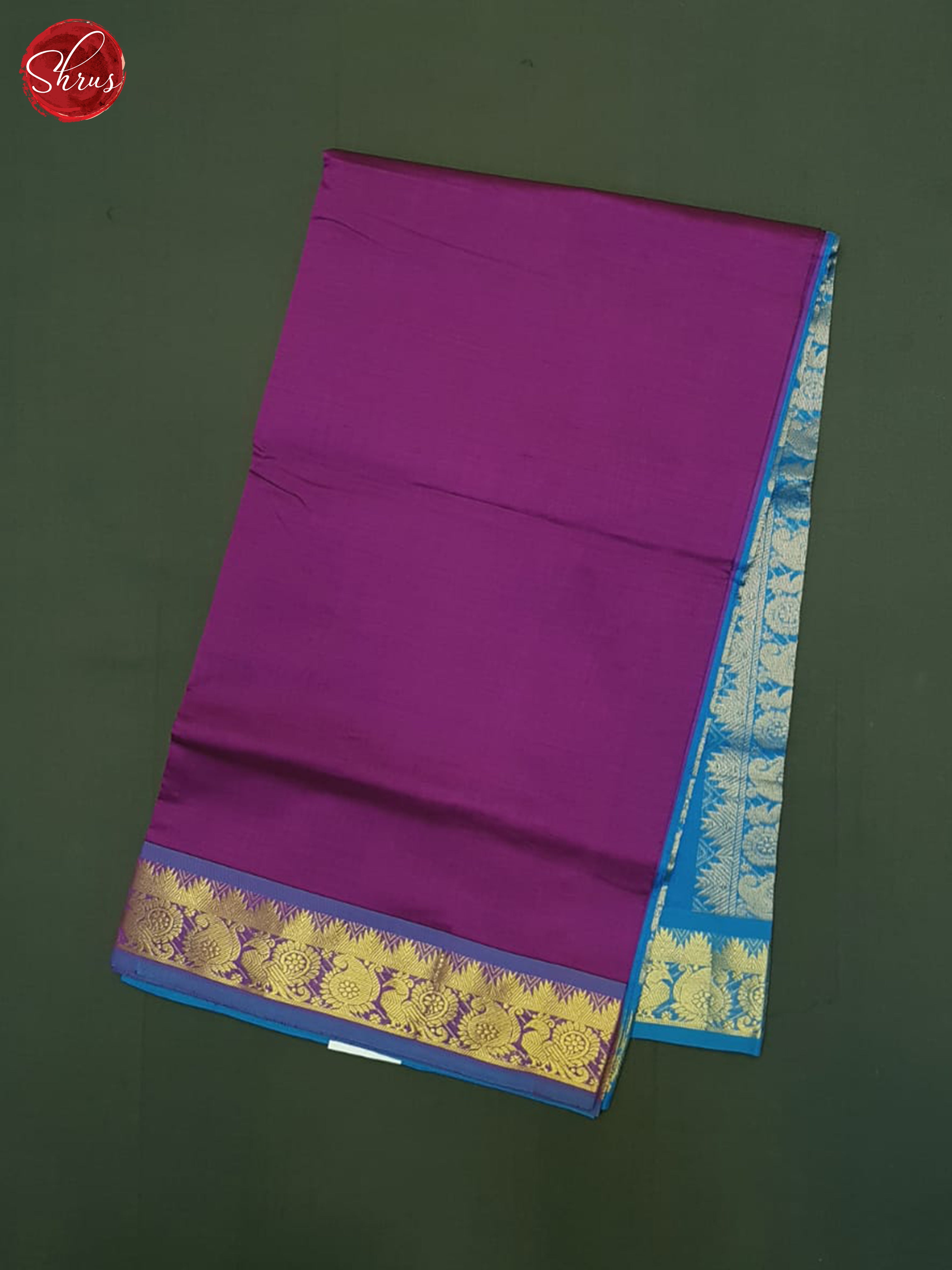 Purple And Blue- Silk Cotton half-pure Saree - Shop on ShrusEternity.com