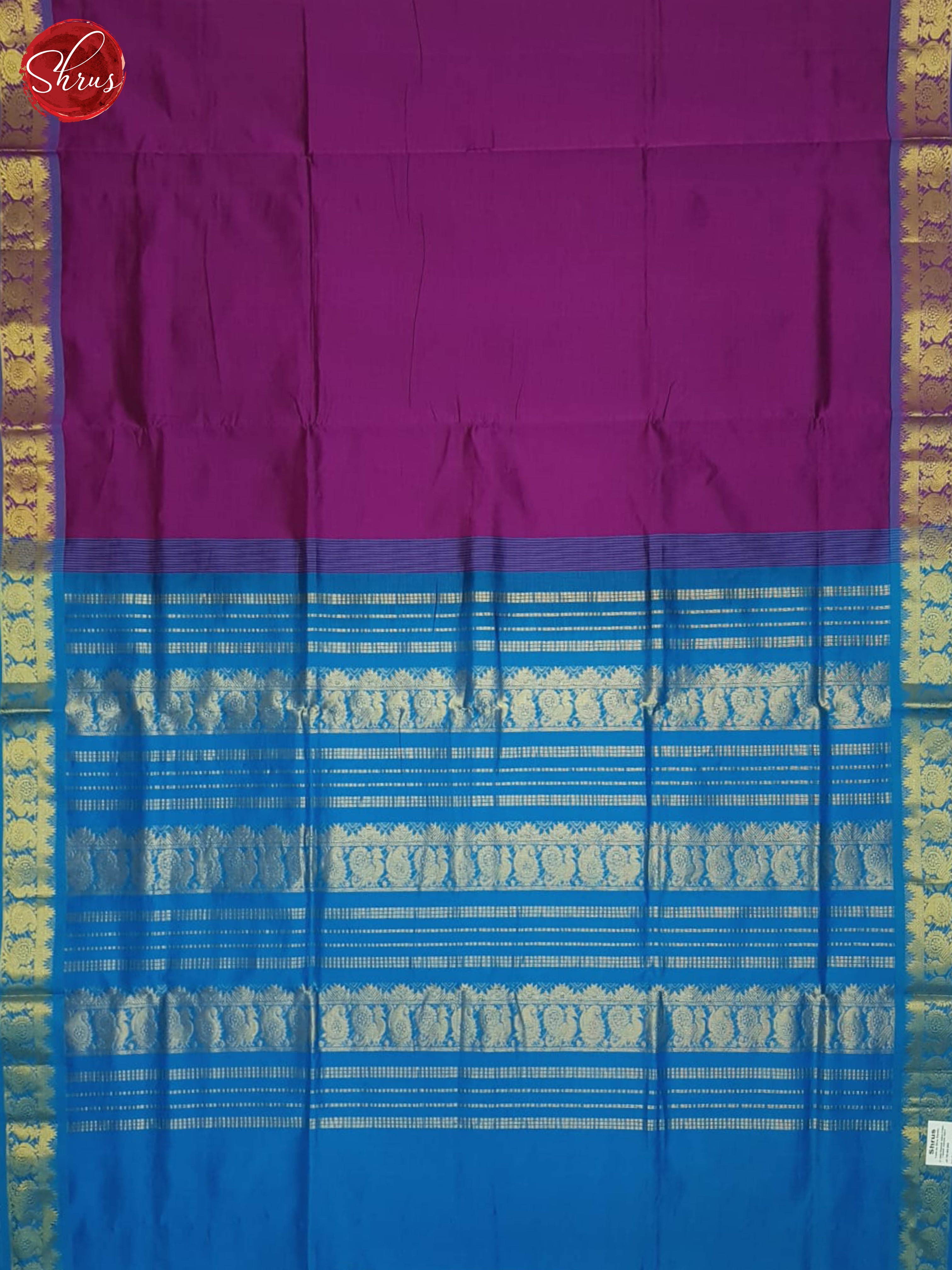 Purple And Blue- Silk Cotton half-pure Saree - Shop on ShrusEternity.com