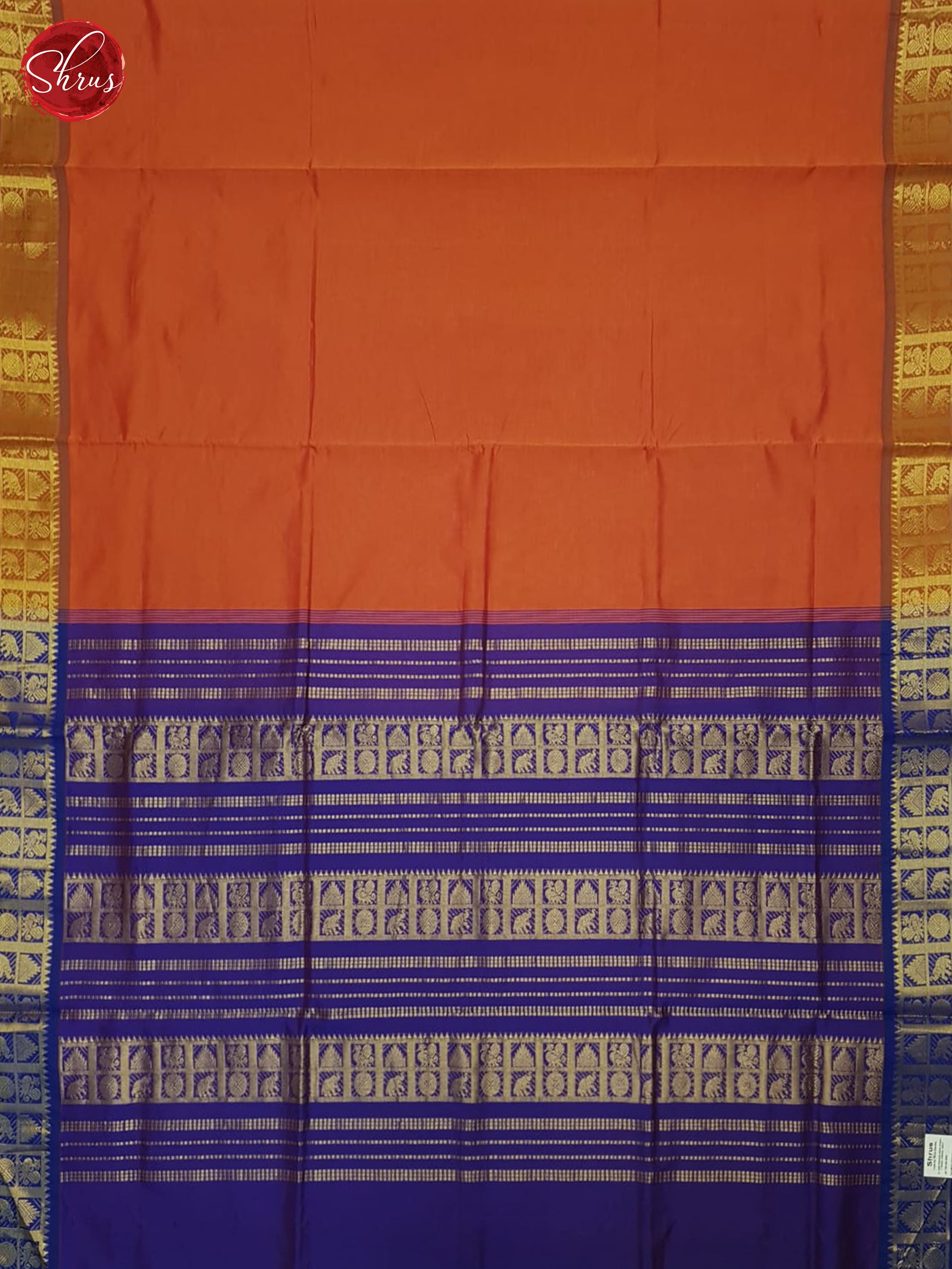 Orange And Purple- Silk Cotton Half-Pure Saree - Shop on ShrusEternity.com