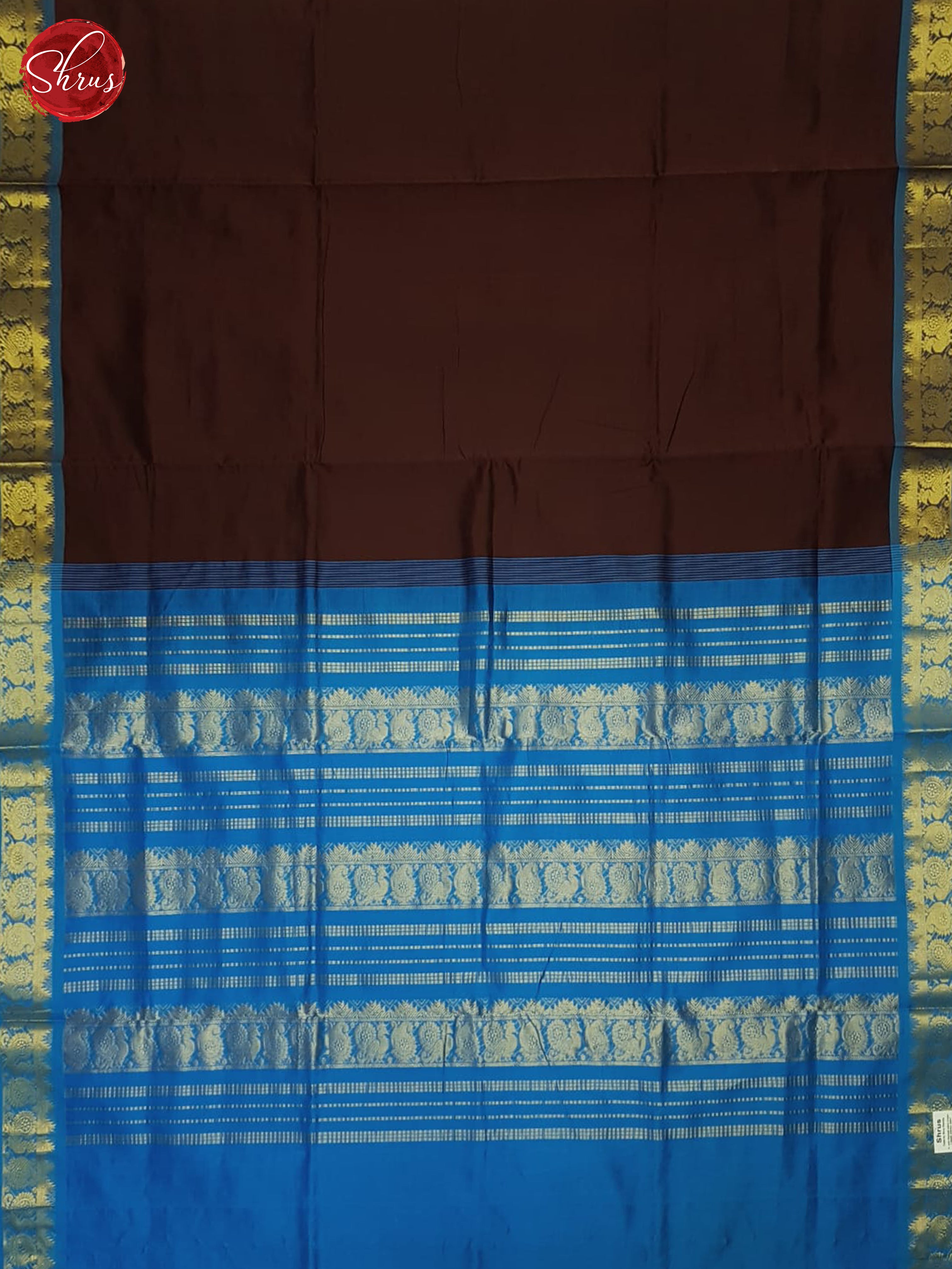 Brown And Blue- Silk Cotton Half-pure Saree - Shop on ShrusEternity.com