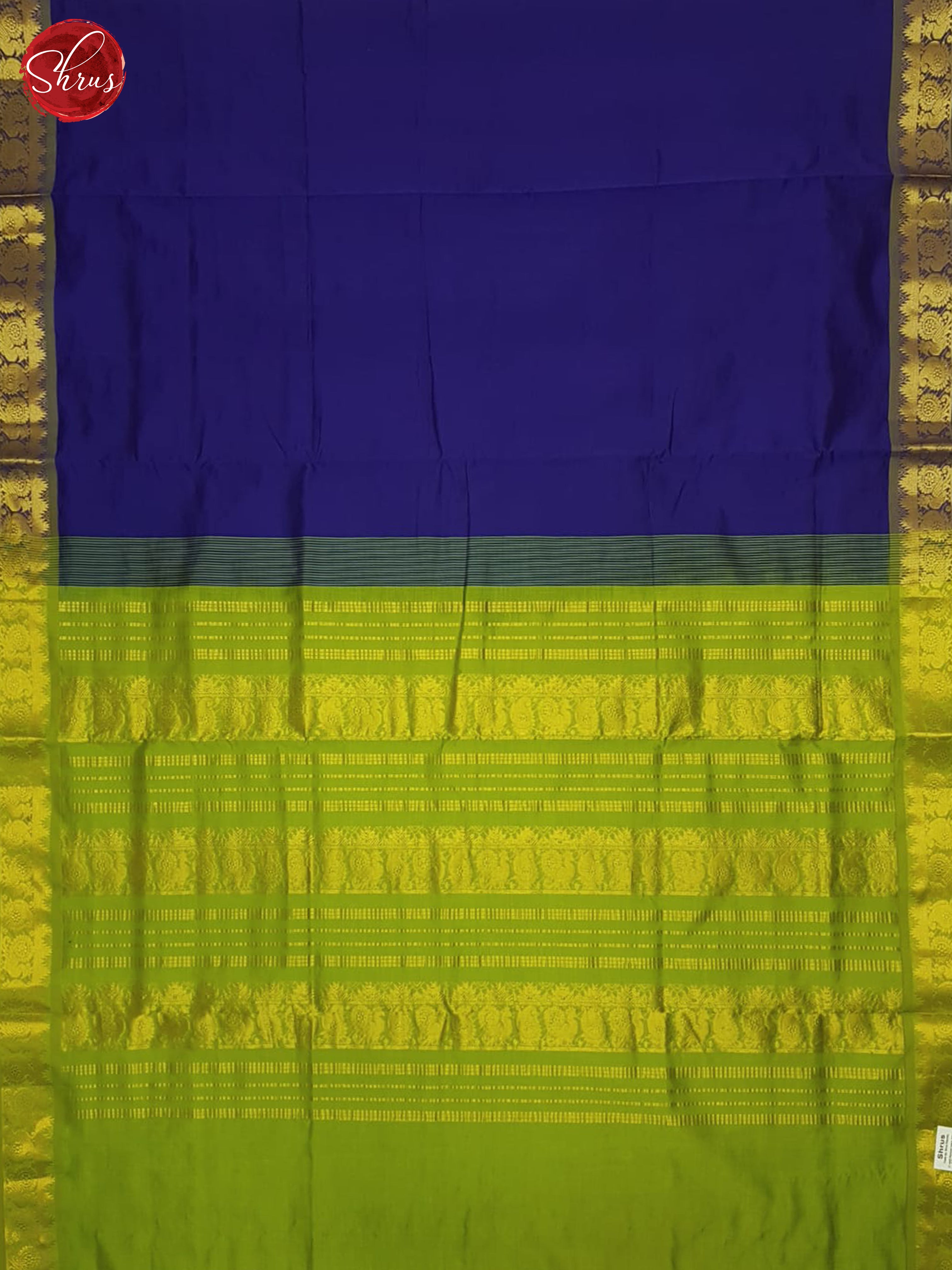 Blue And Green- Silk Cotton Half-pure Saree - Shop on ShrusEternity.com