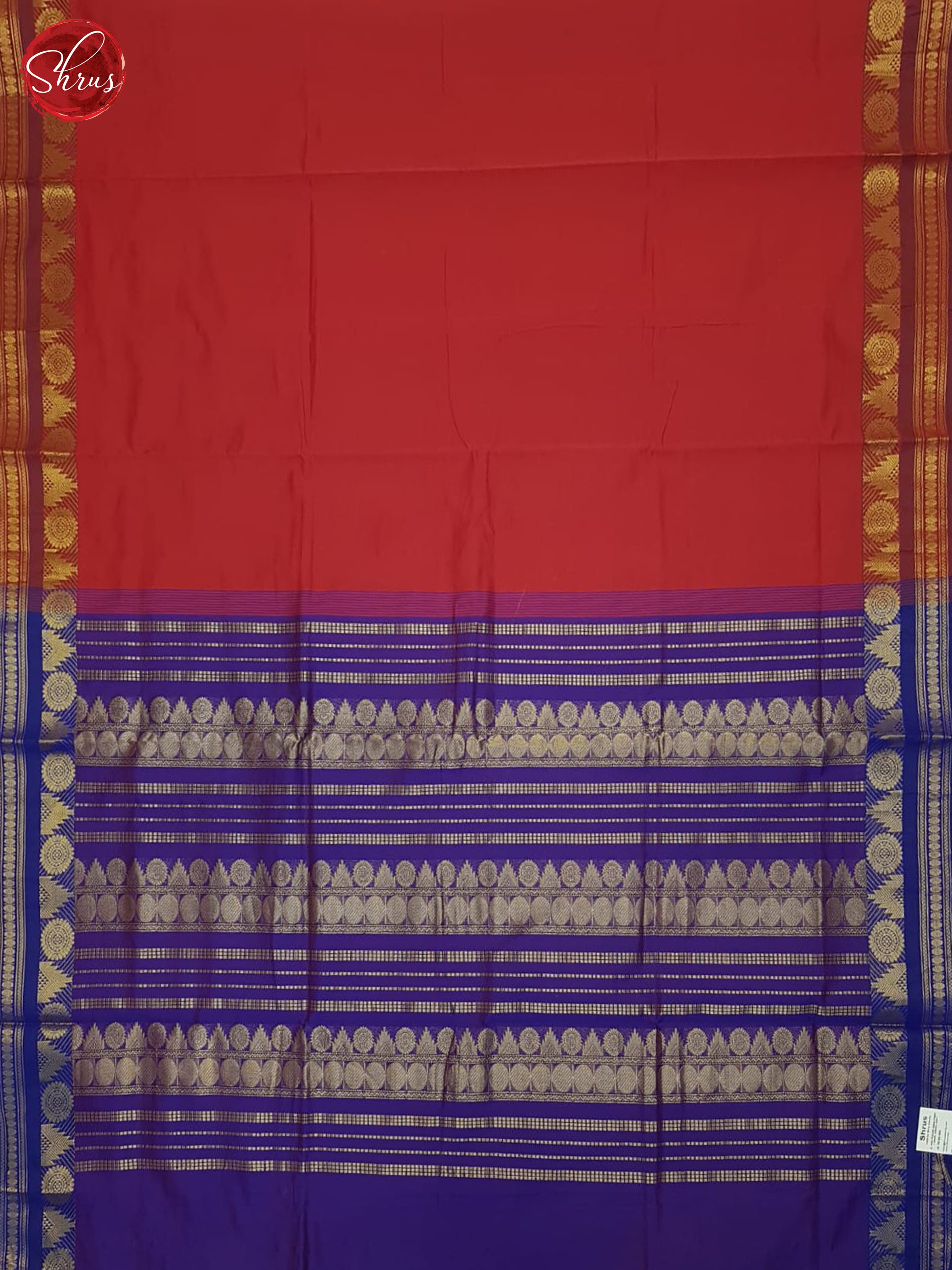 Red And Purple- Silk Cotton half-pure Saree - Shop on ShrusEternity.com