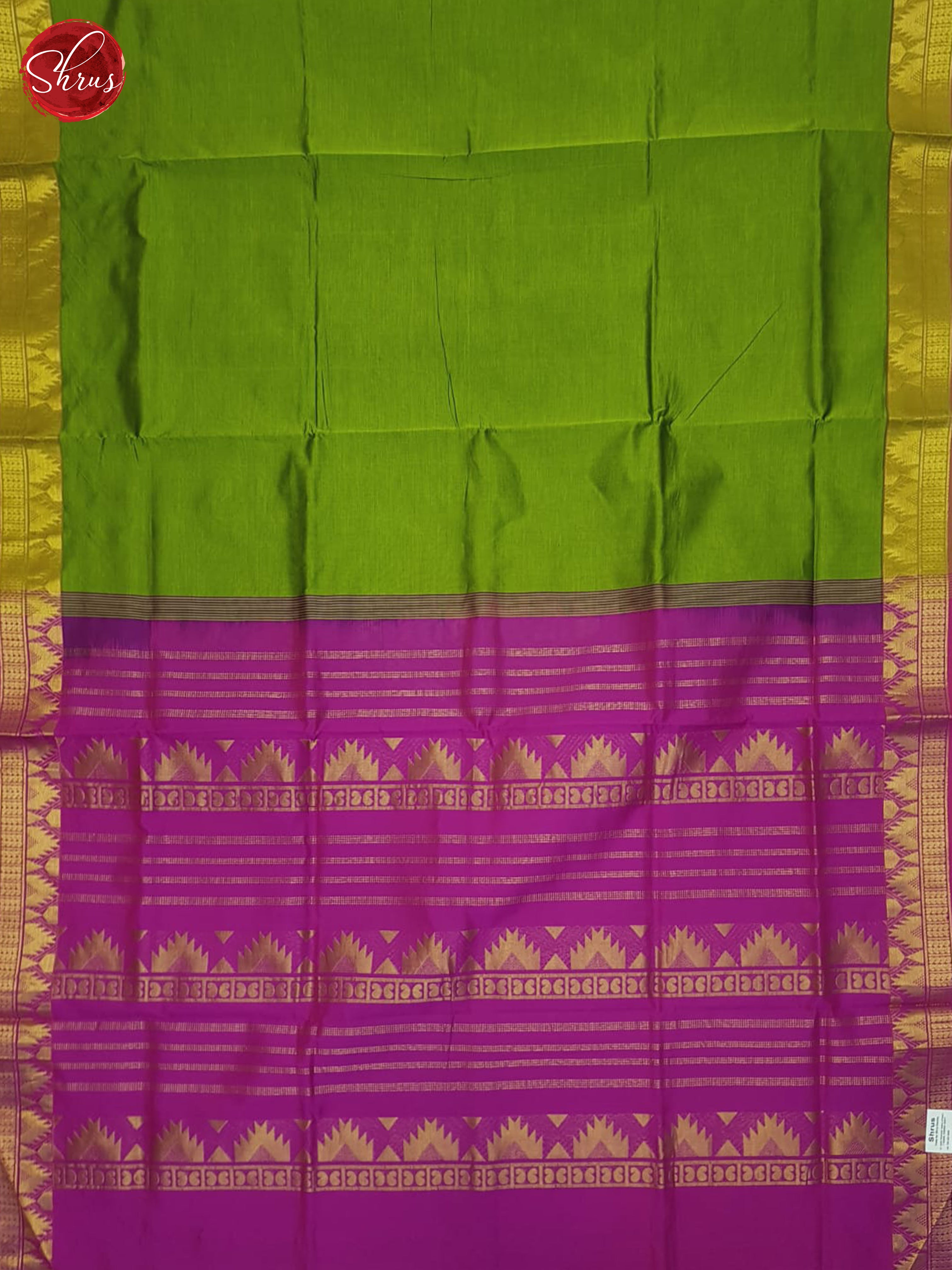 Green And Pink- Silk Cotton Half-pure Saree - Shop on ShrusEternity.com