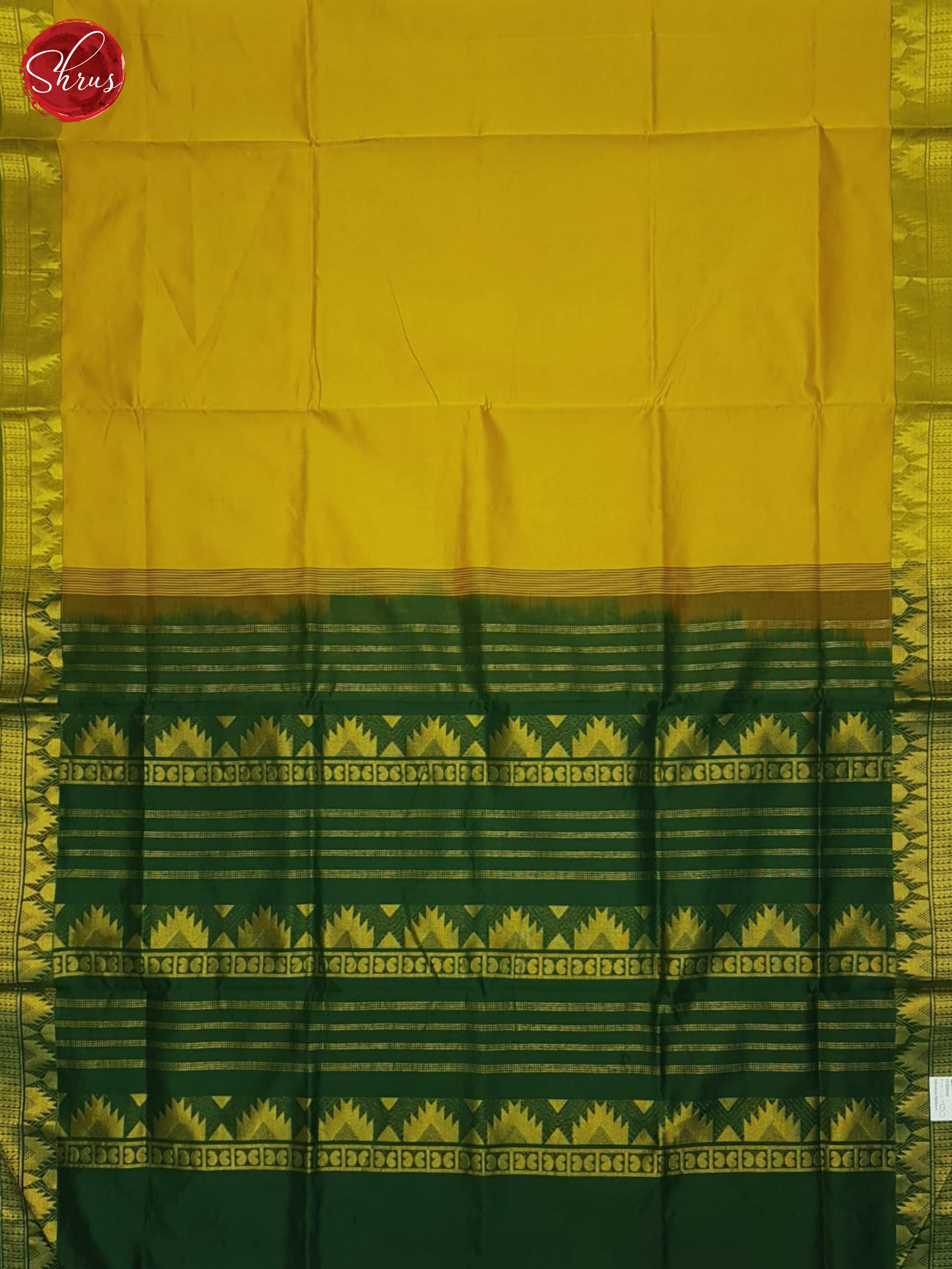 Mustard And Green- Silk Cotton half-pure Saree - Shop on ShrusEternity.com