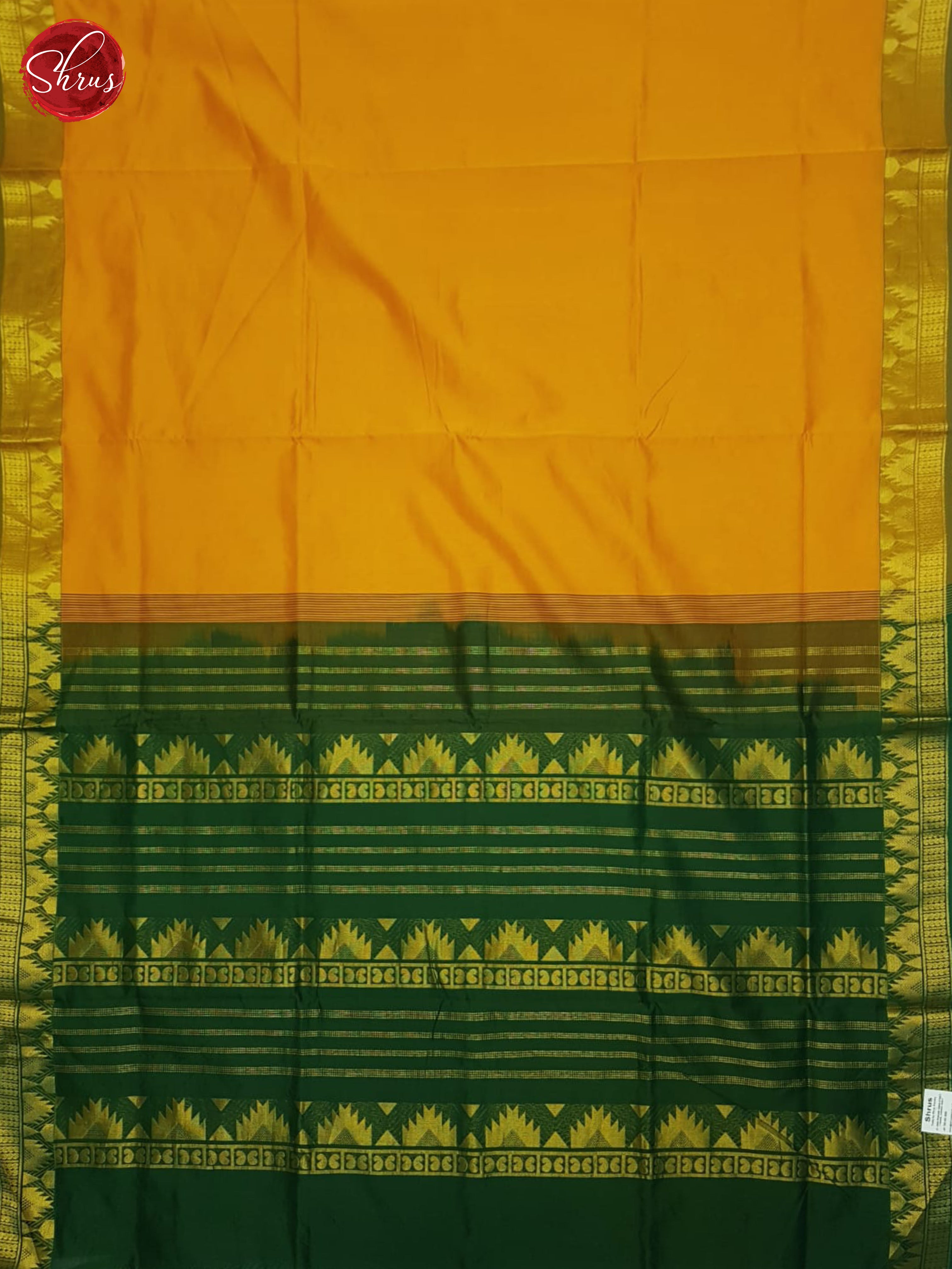 Fire Orange And Green- Silk Cotton half -Pure Saree - Shop on ShrusEternity.com