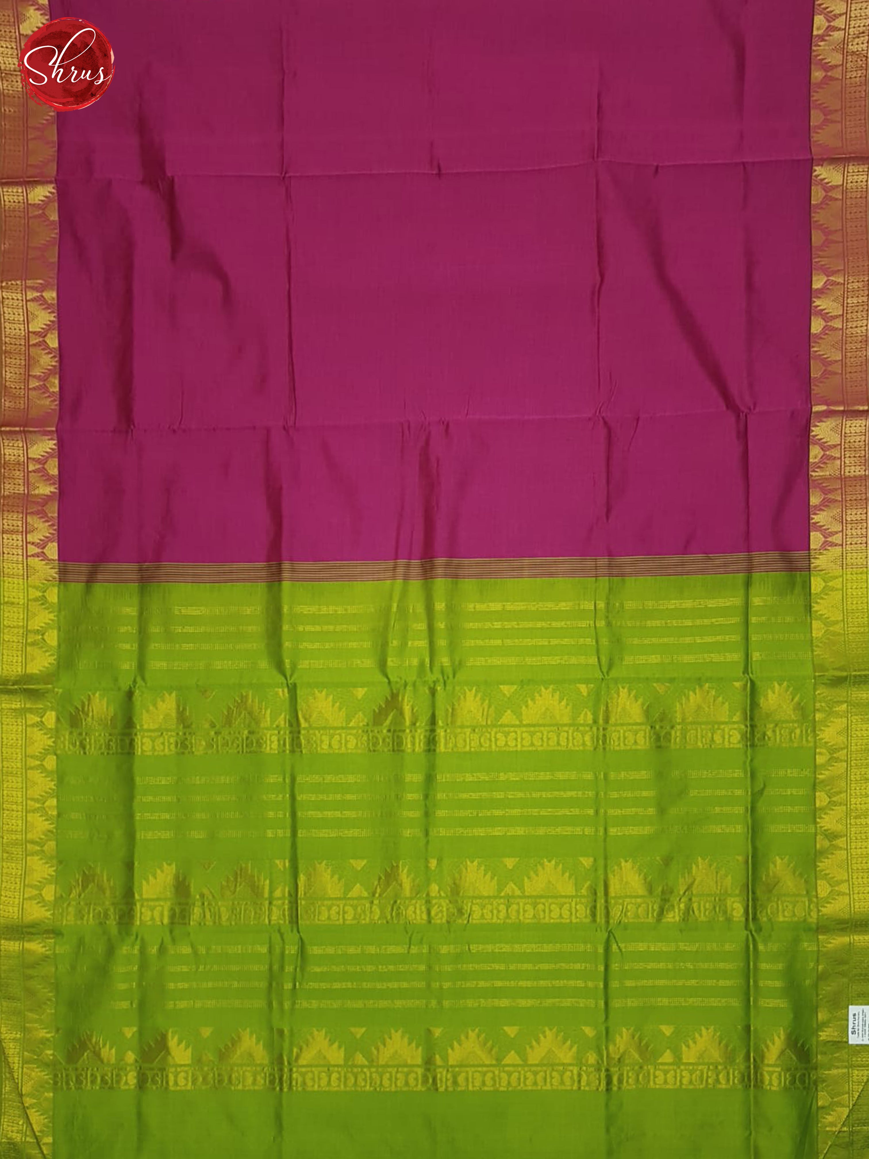 Pink And Green-Silk Cotton half-pure Saree - Shop on ShrusEternity.com