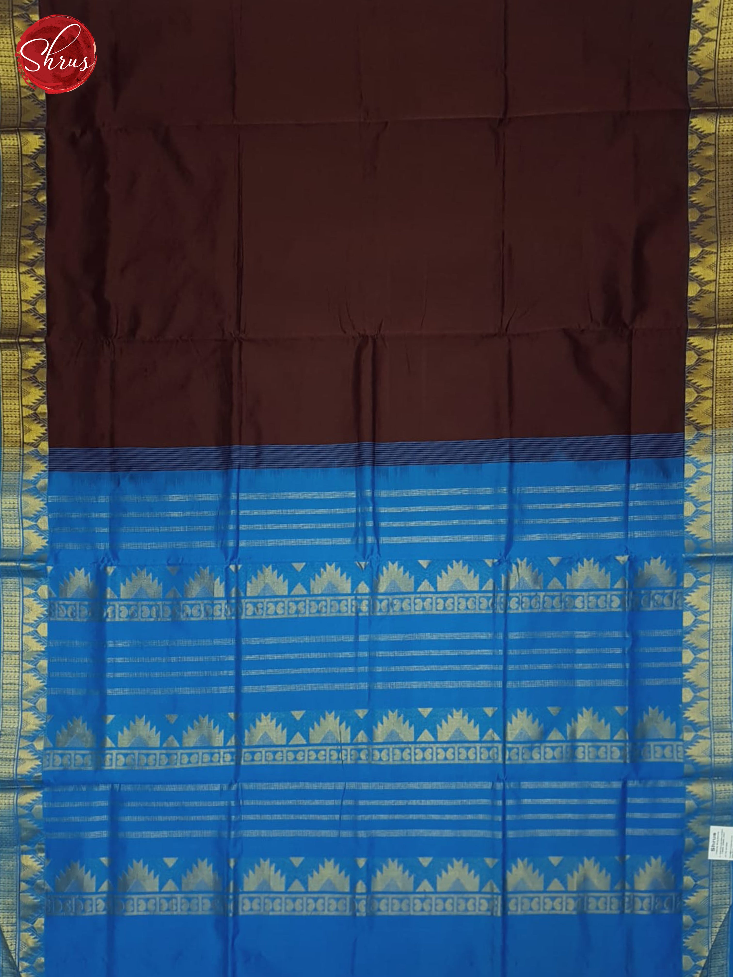 Brown And Blue-Silk cotton half-pure saree - Shop on ShrusEternity.com