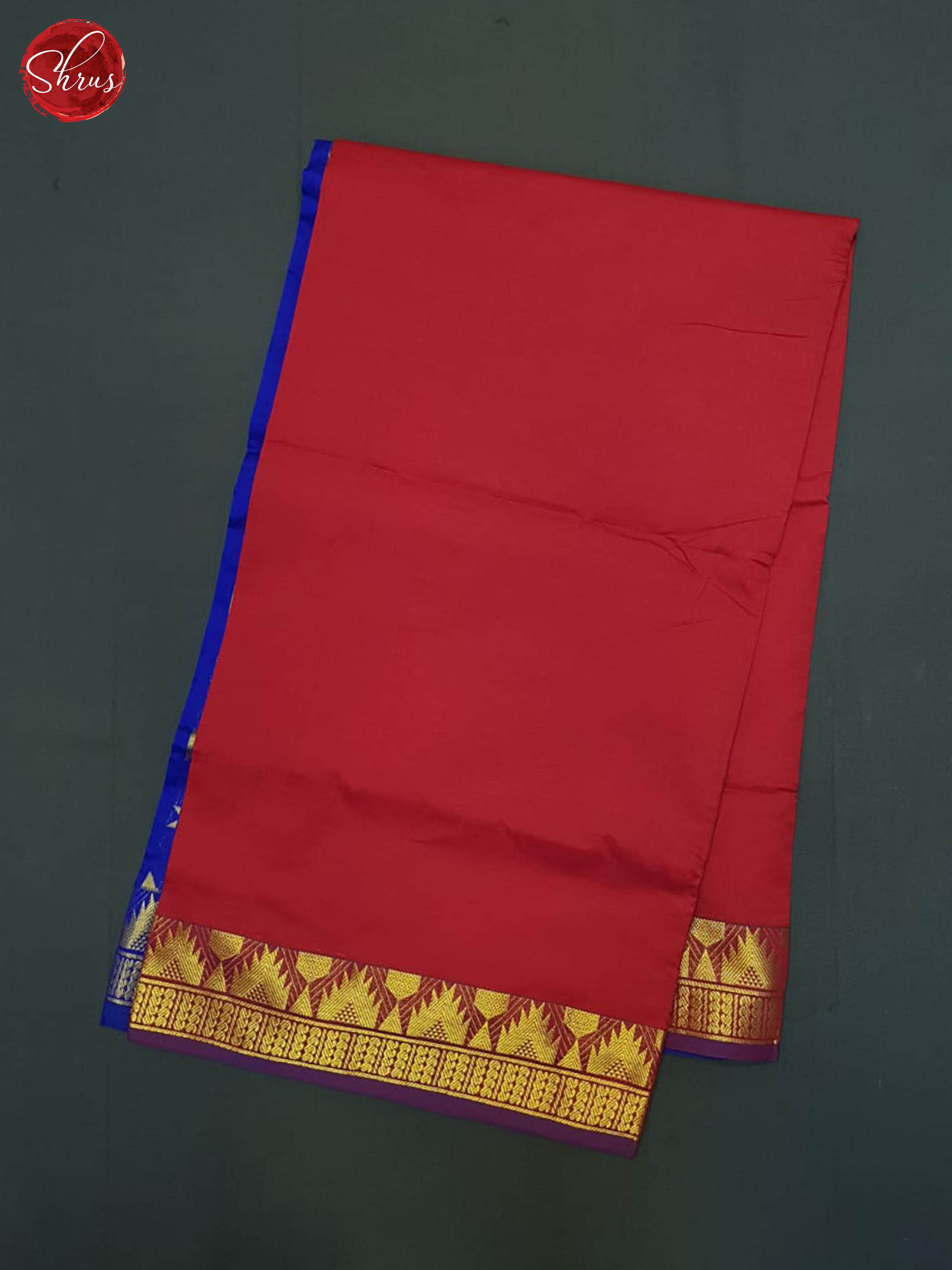 Red And Blue-Silk cotton half-pure saree - Shop on ShrusEternity.com