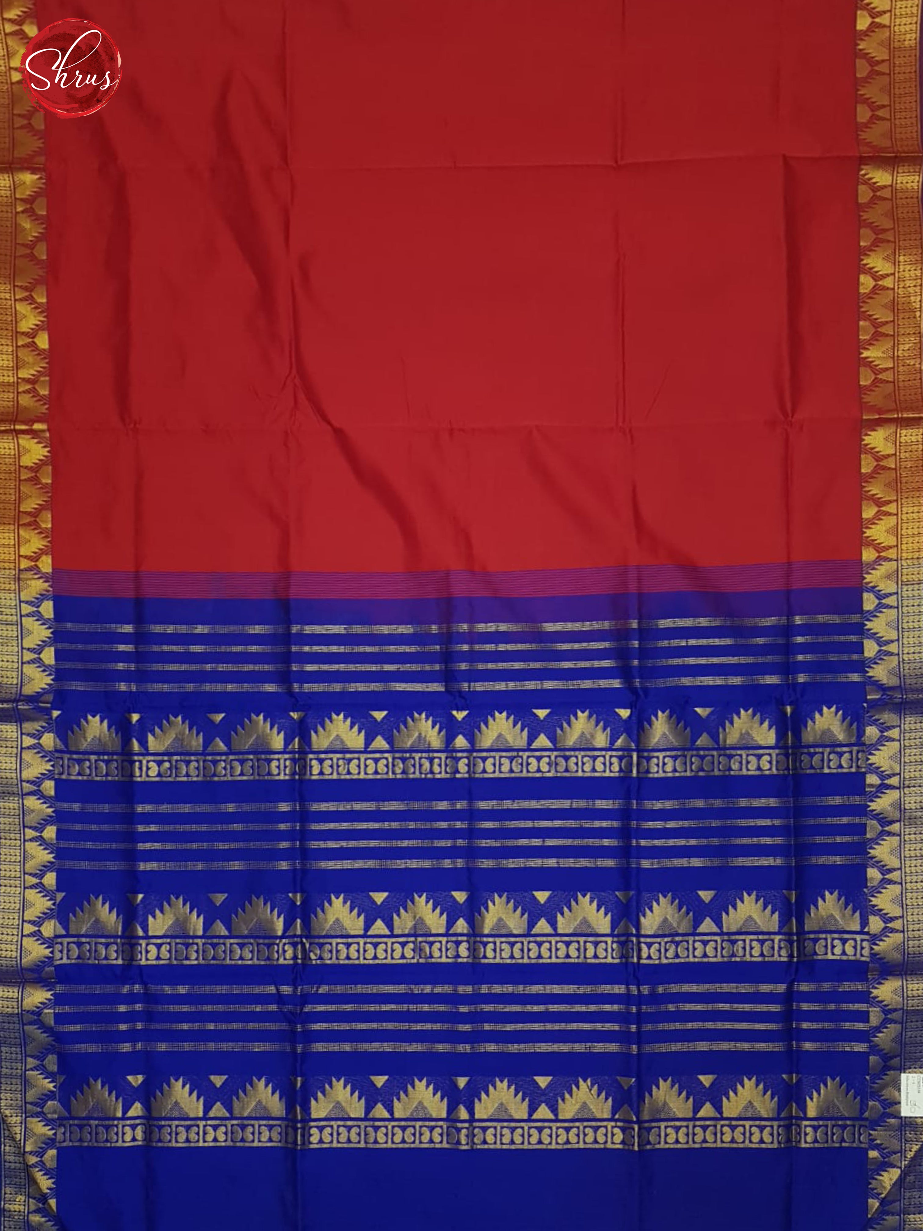 Red And Blue-Silk cotton half-pure saree - Shop on ShrusEternity.com