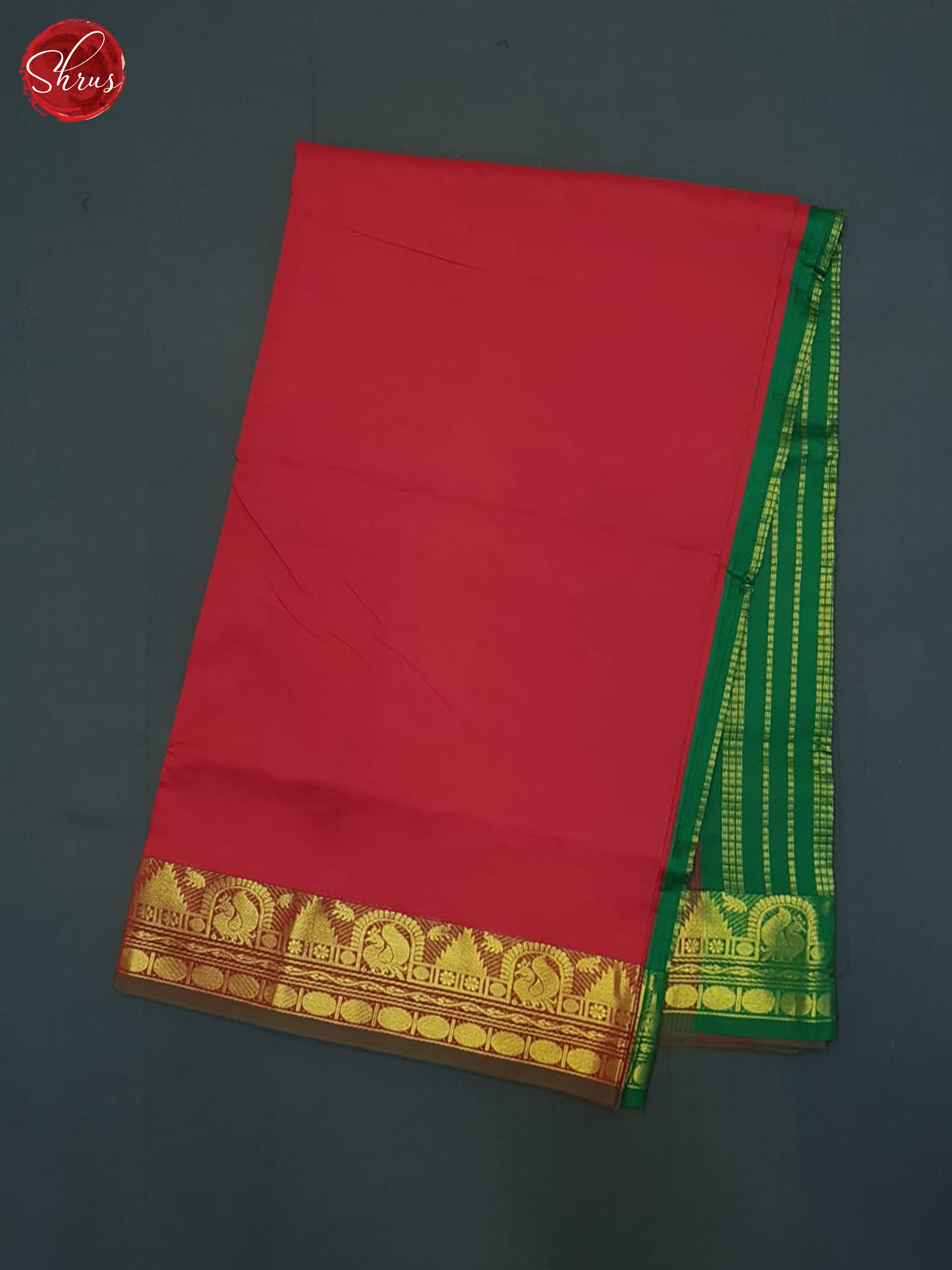 Red And Green- Silk Cotton half- pure saree - Shop on ShrusEternity.com