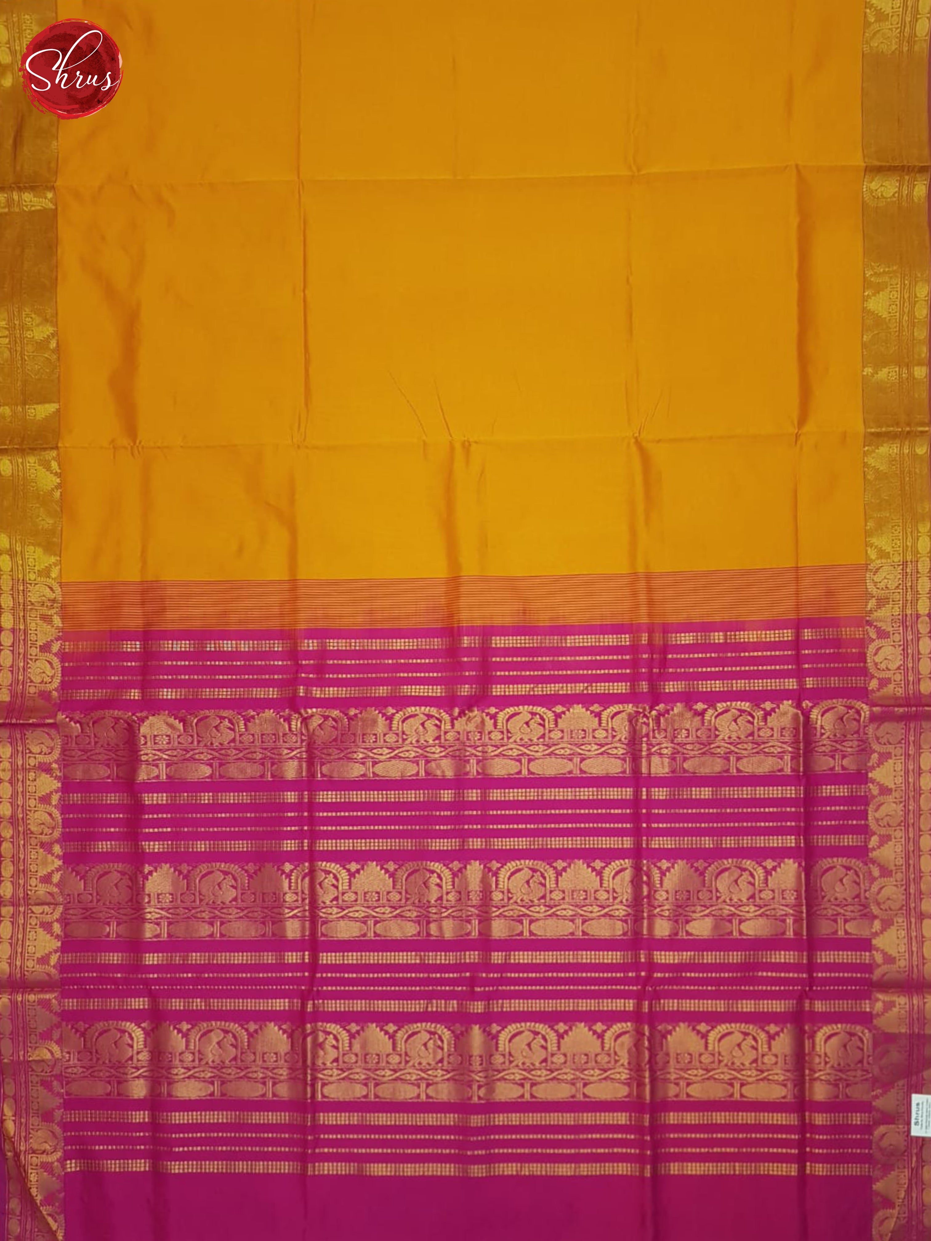 Mambala Yellow And Pink- Silk Cotton Half-pure saree - Shop on ShrusEternity.com