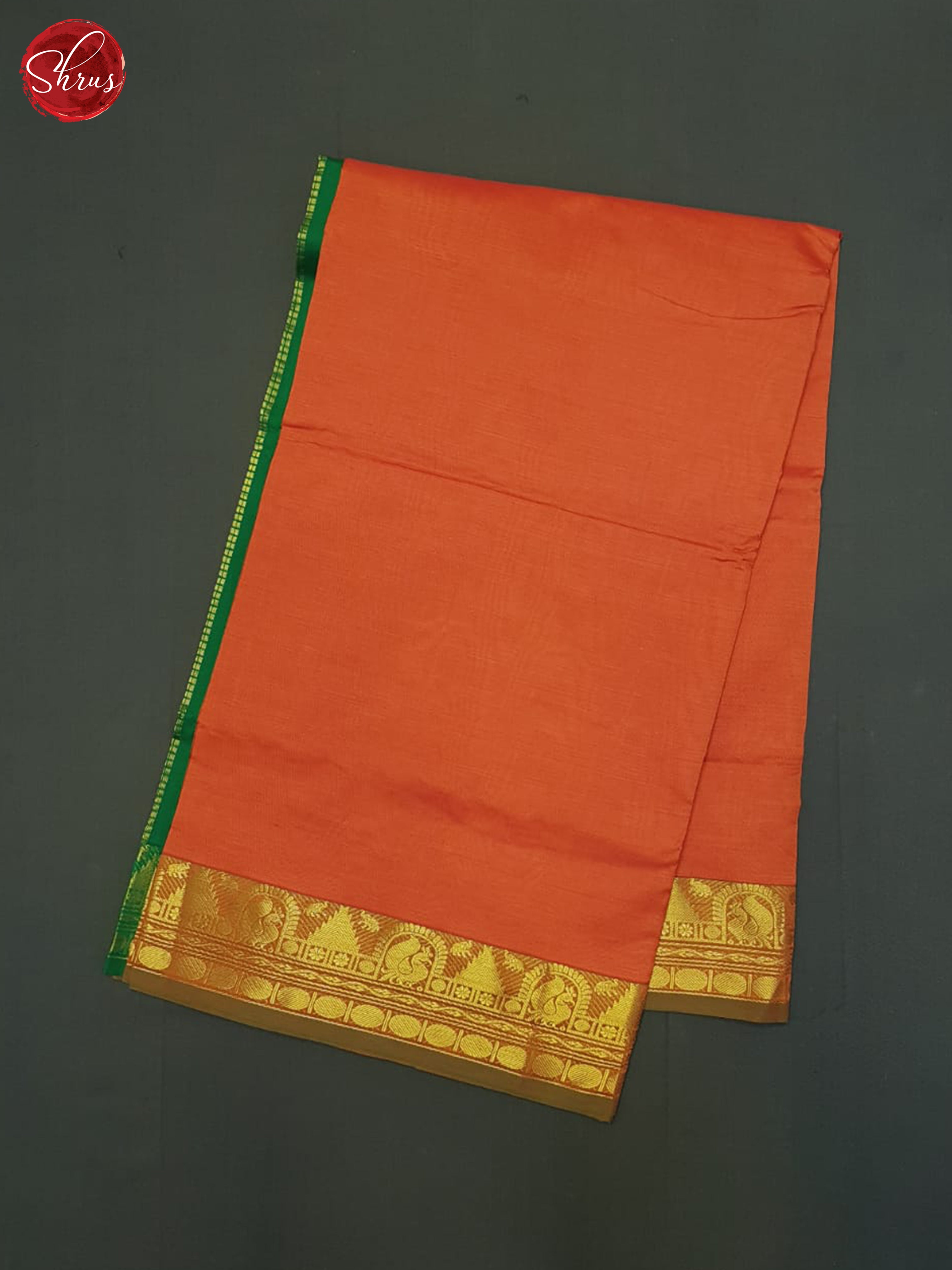 Orange And Green- Silk Cotton half-pure Saree - Shop on ShrusEternity.com