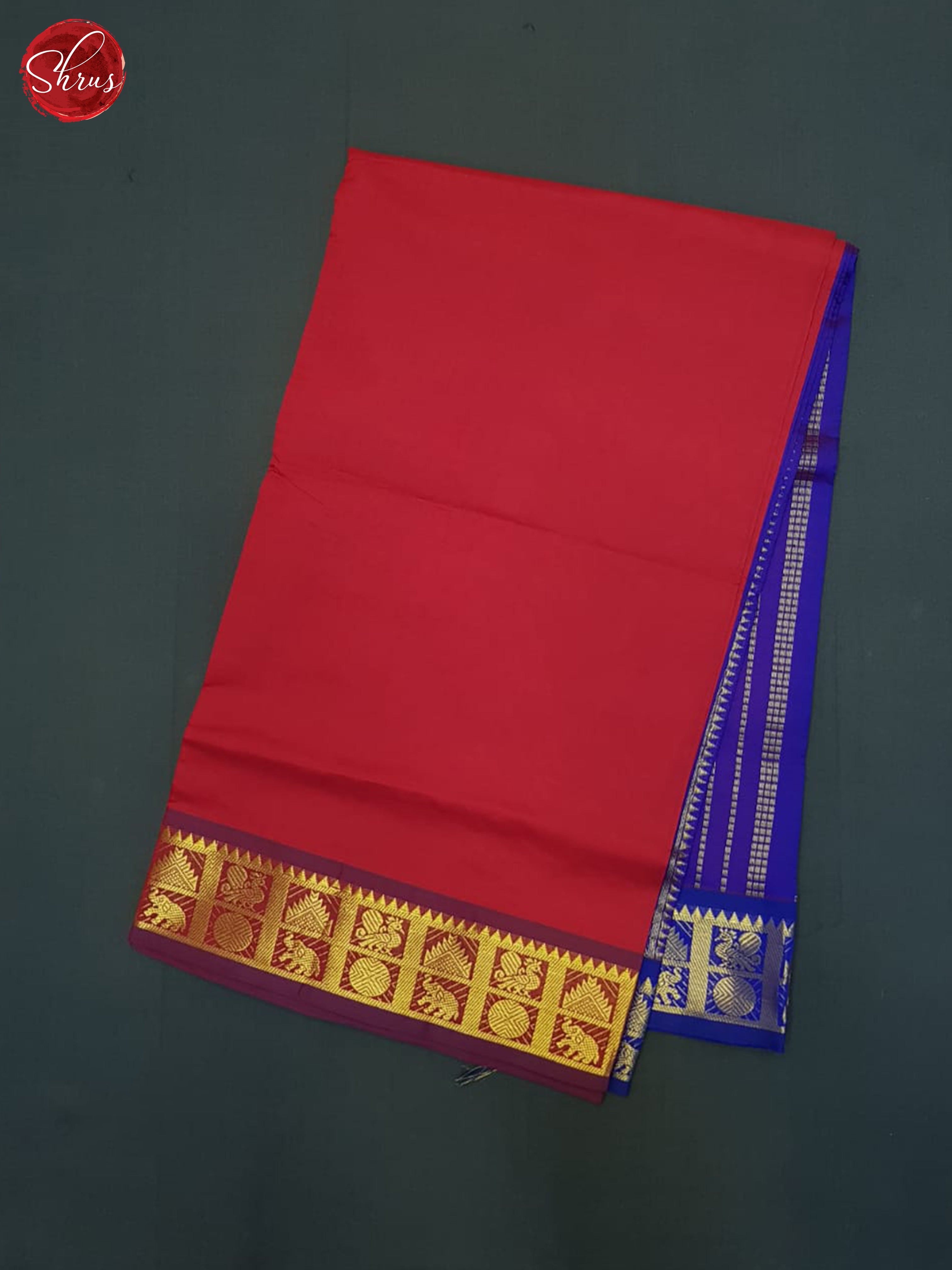 Red And Purple-Silk Cotton half-pure saree - Shop on ShrusEternity.com