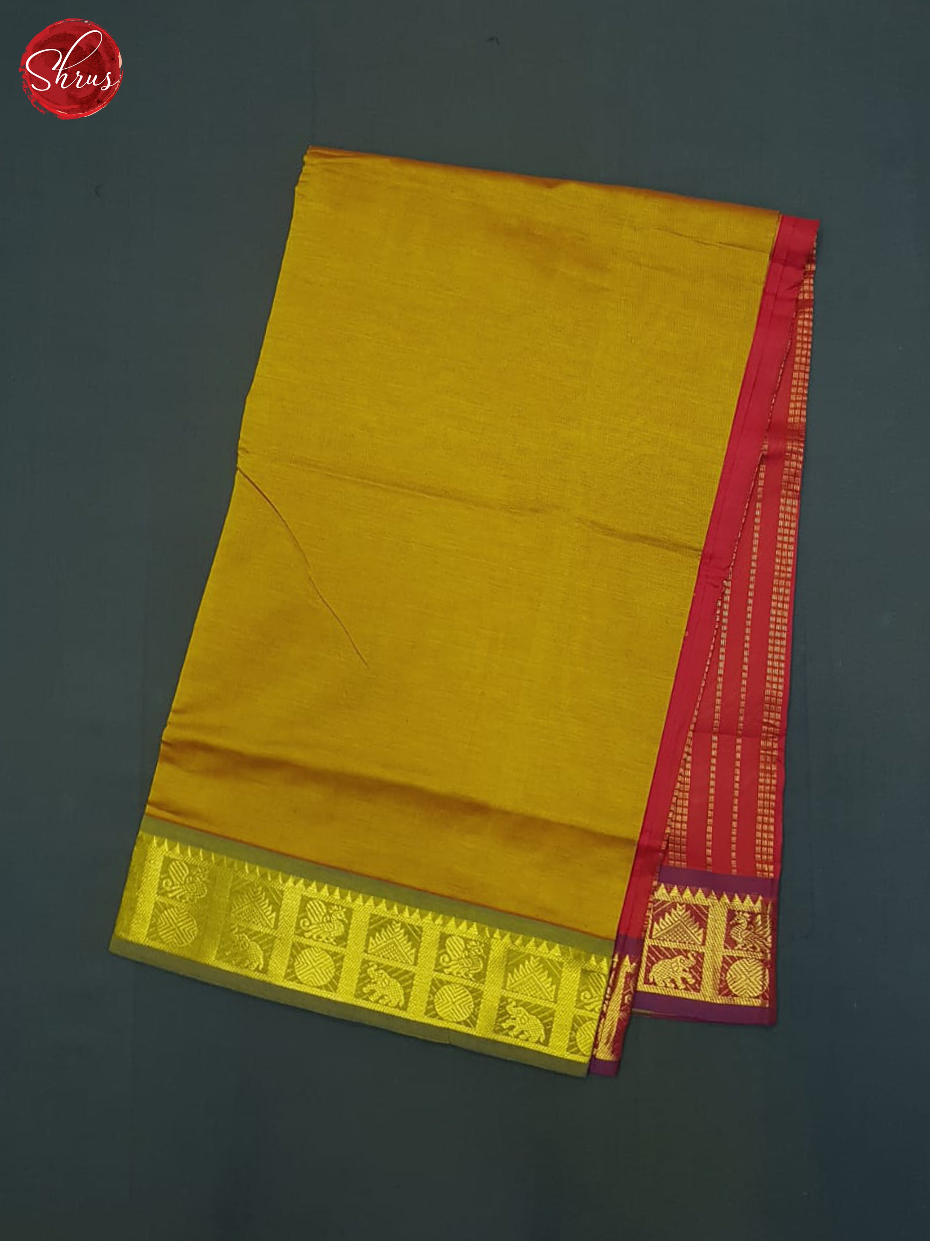 Mustard And Red- Silk Cotton Half-pure Saree - Shop on ShrusEternity.com