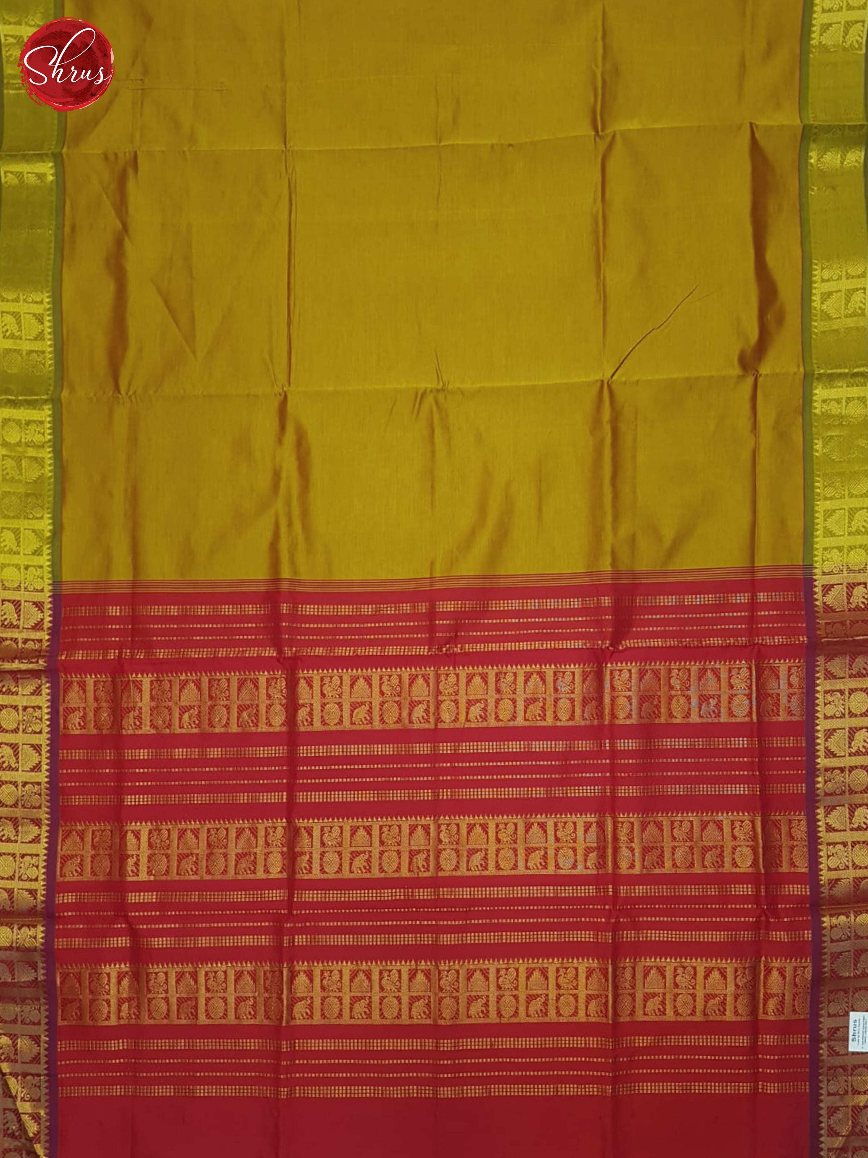 Mustard And Red- Silk Cotton Half-pure Saree - Shop on ShrusEternity.com