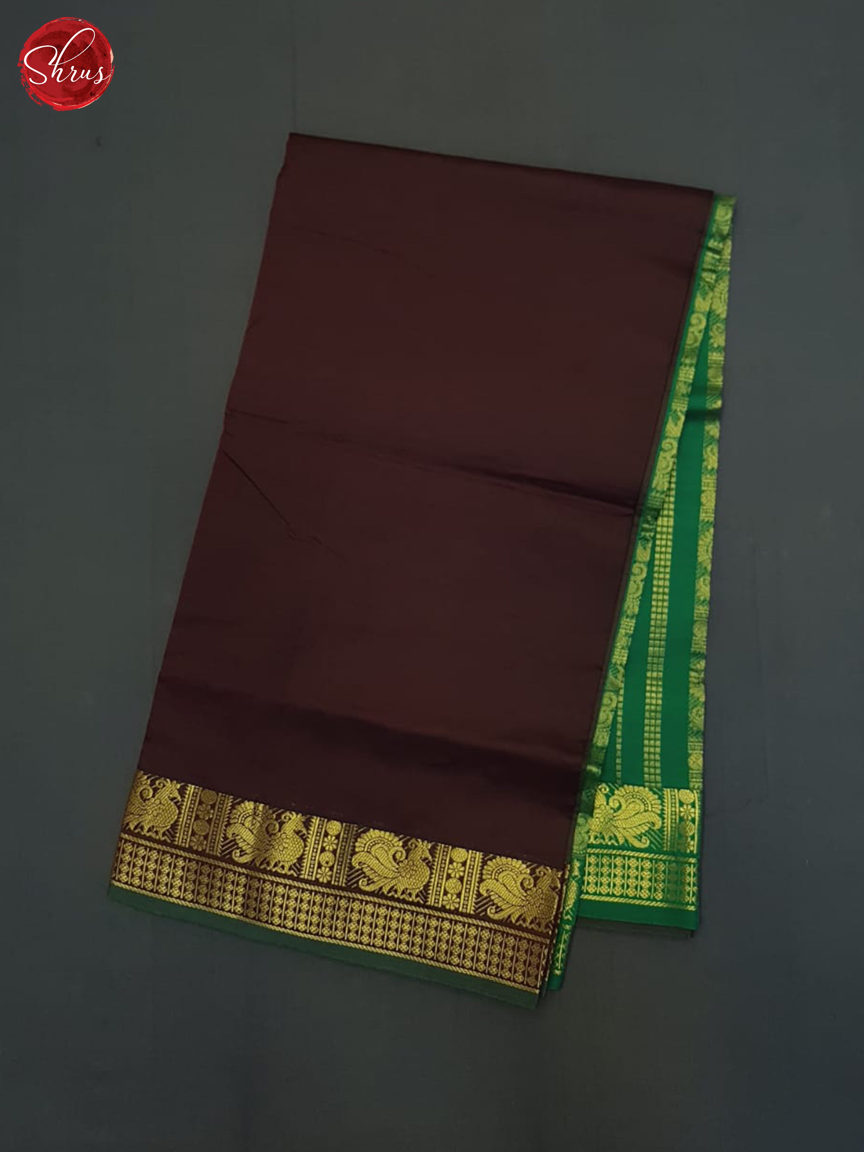 Brown And Green-Silk cotton half-pure sarer - Shop on ShrusEternity.com