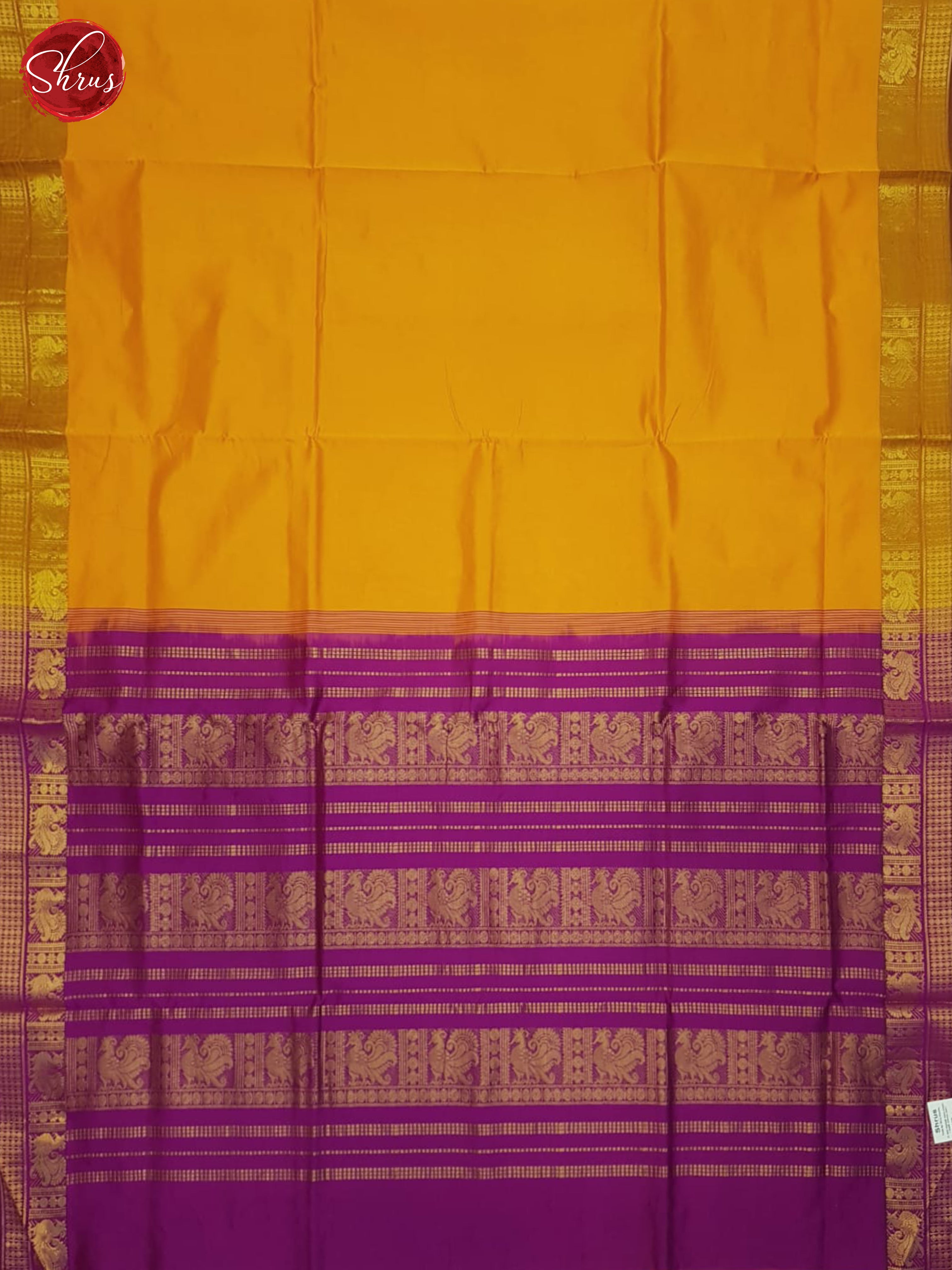 Mambala Yellow And Purple- Silk Cotton Half-pure Saree - Shop on ShrusEternity.com