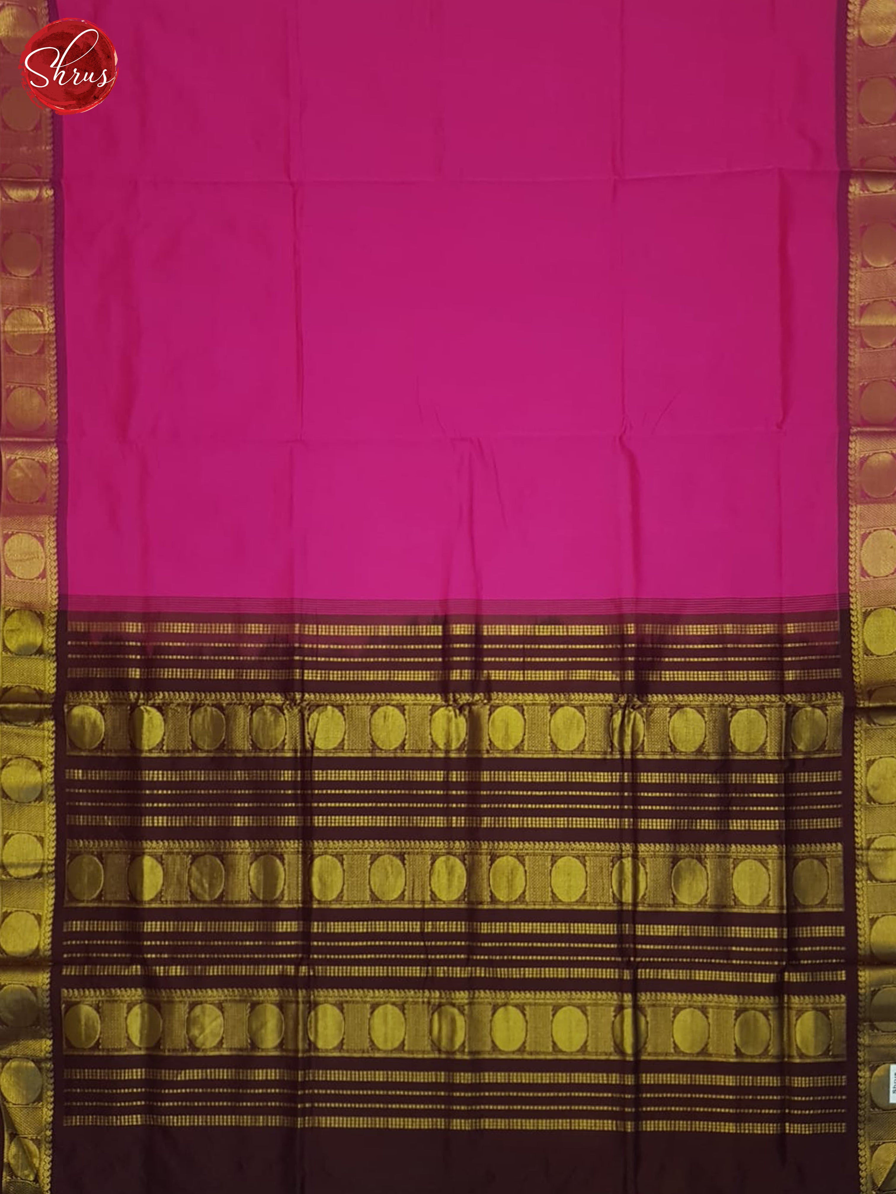 Pink And Wine-Silk cotton half-pure saree - Shop on ShrusEternity.com