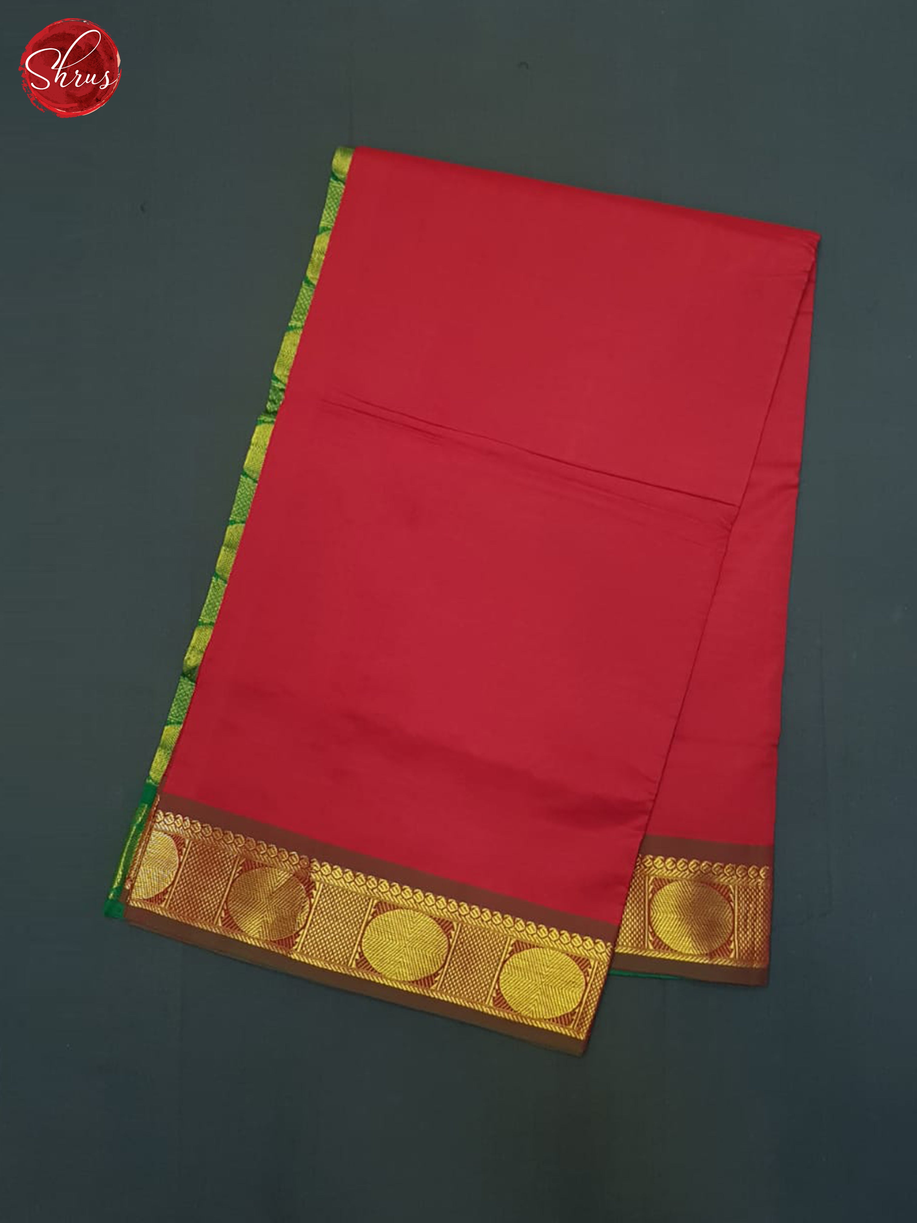 Red And Green- Silk Cotton Half-pure Saree - Shop on ShrusEternity.com