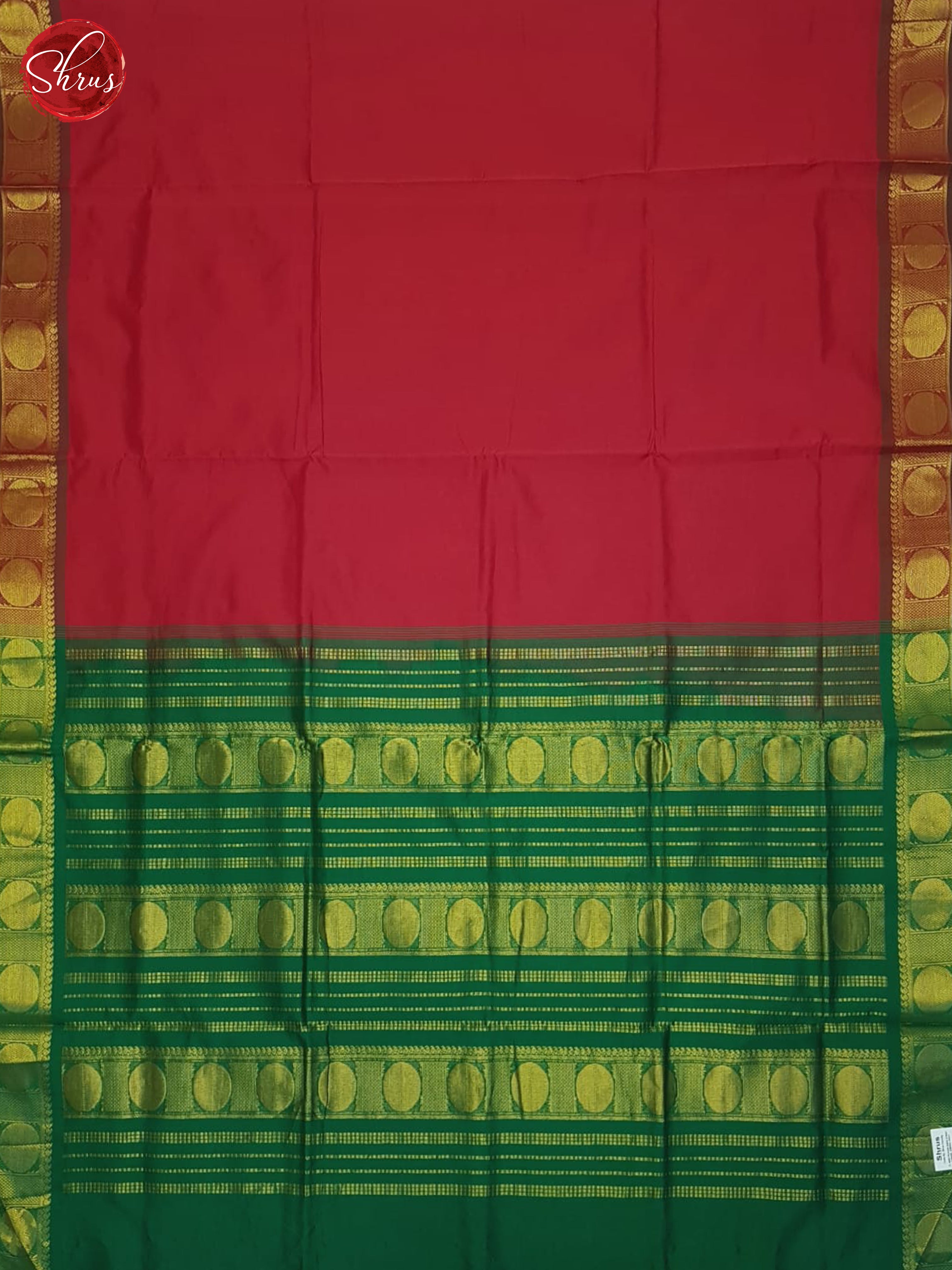 Red And Green- Silk Cotton Half-pure Saree - Shop on ShrusEternity.com