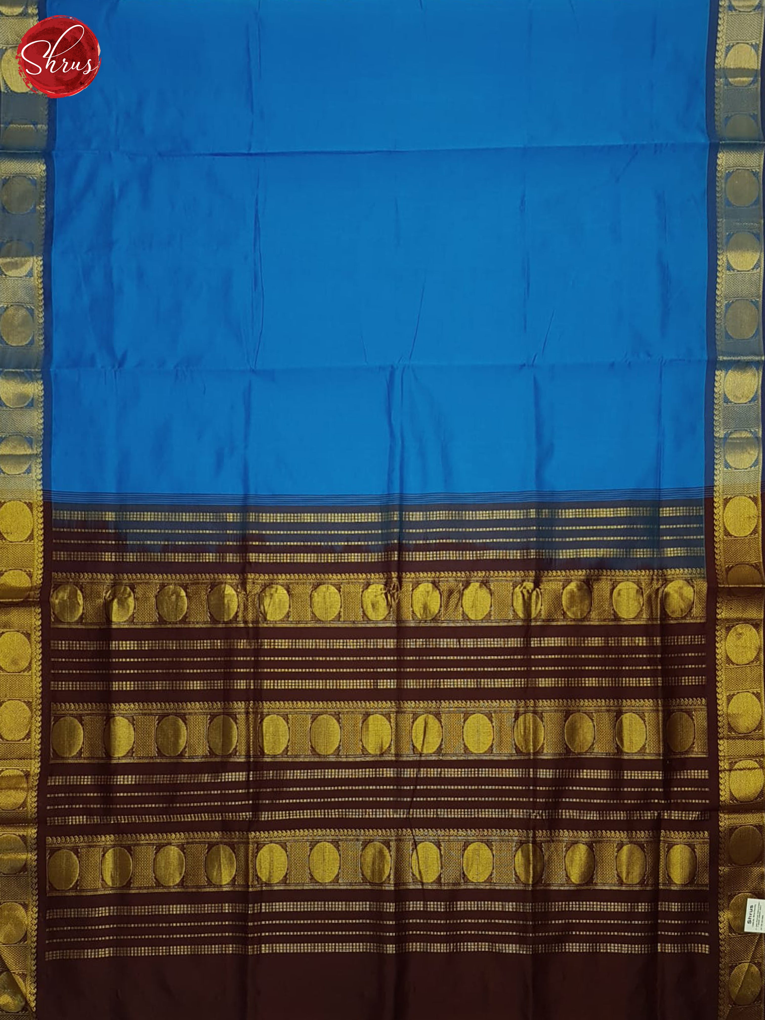 Blue And Brown- Silk Cotton Half-pure Saree - Shop on ShrusEternity.com