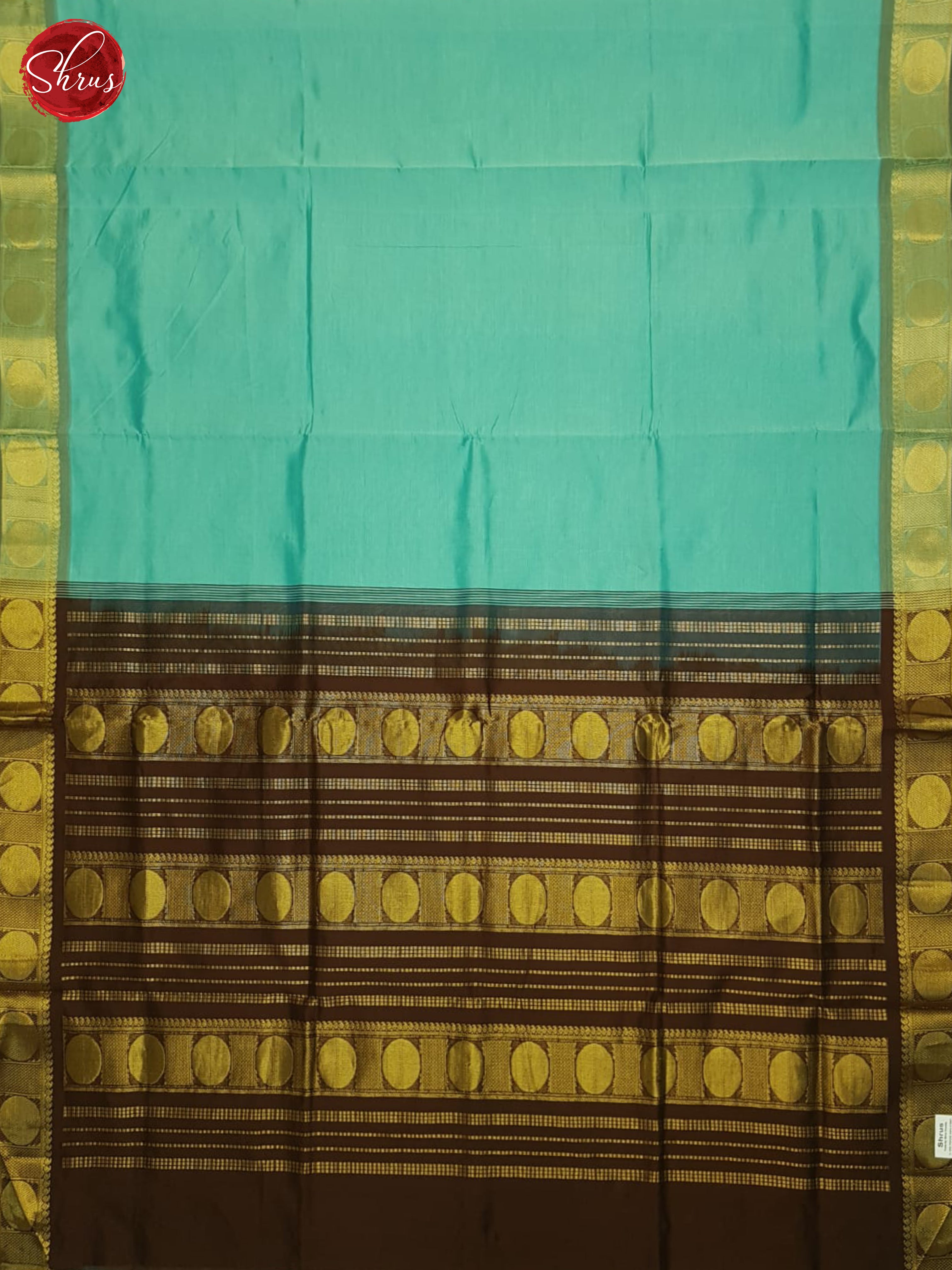 Teal Green And Brown- Silk Cotton Half-pure Saree - Shop on ShrusEternity.com