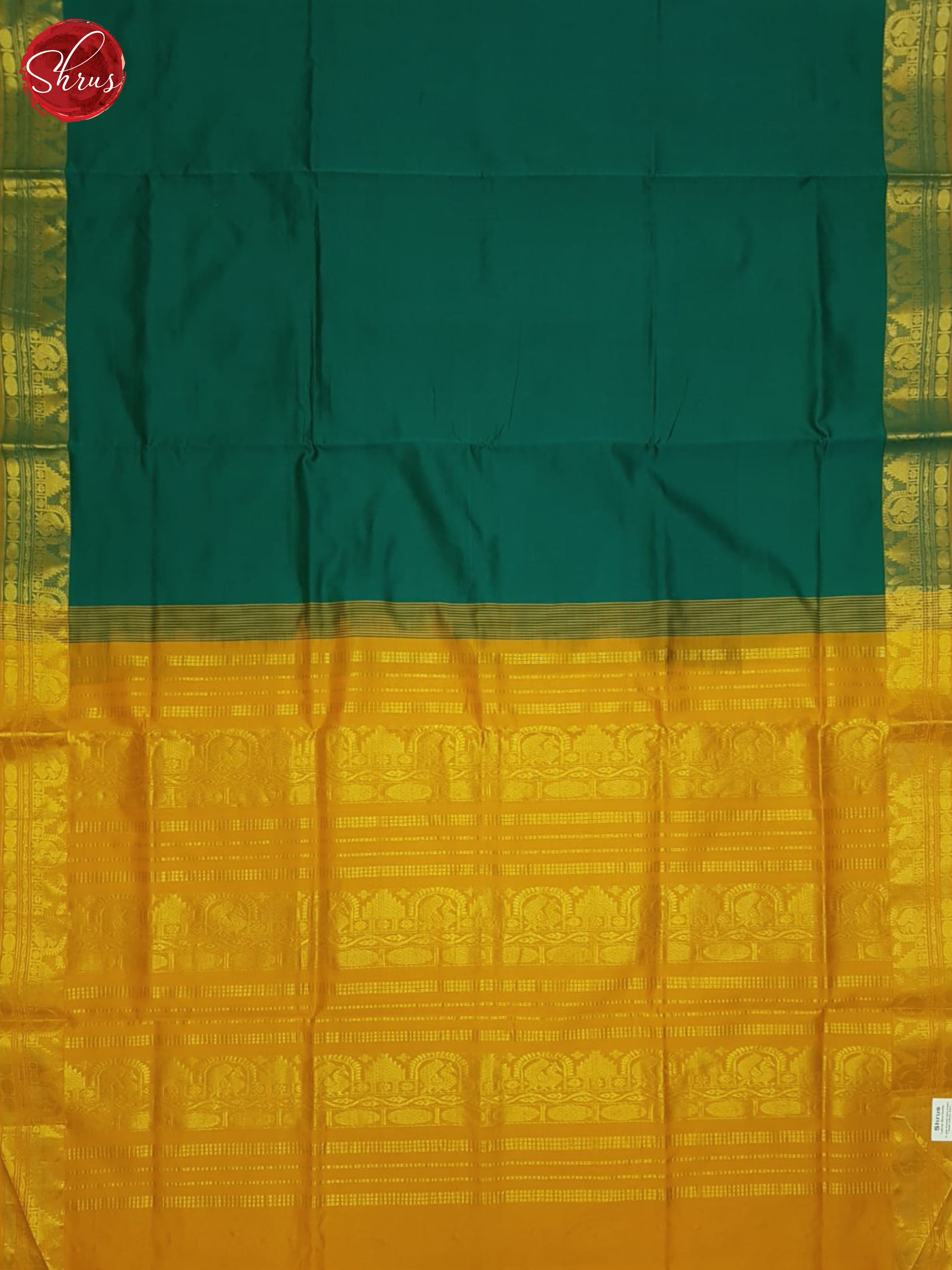Peacock Green And Mustard- Silk Cotton Half-pure Saree - Shop on ShrusEternity.com
