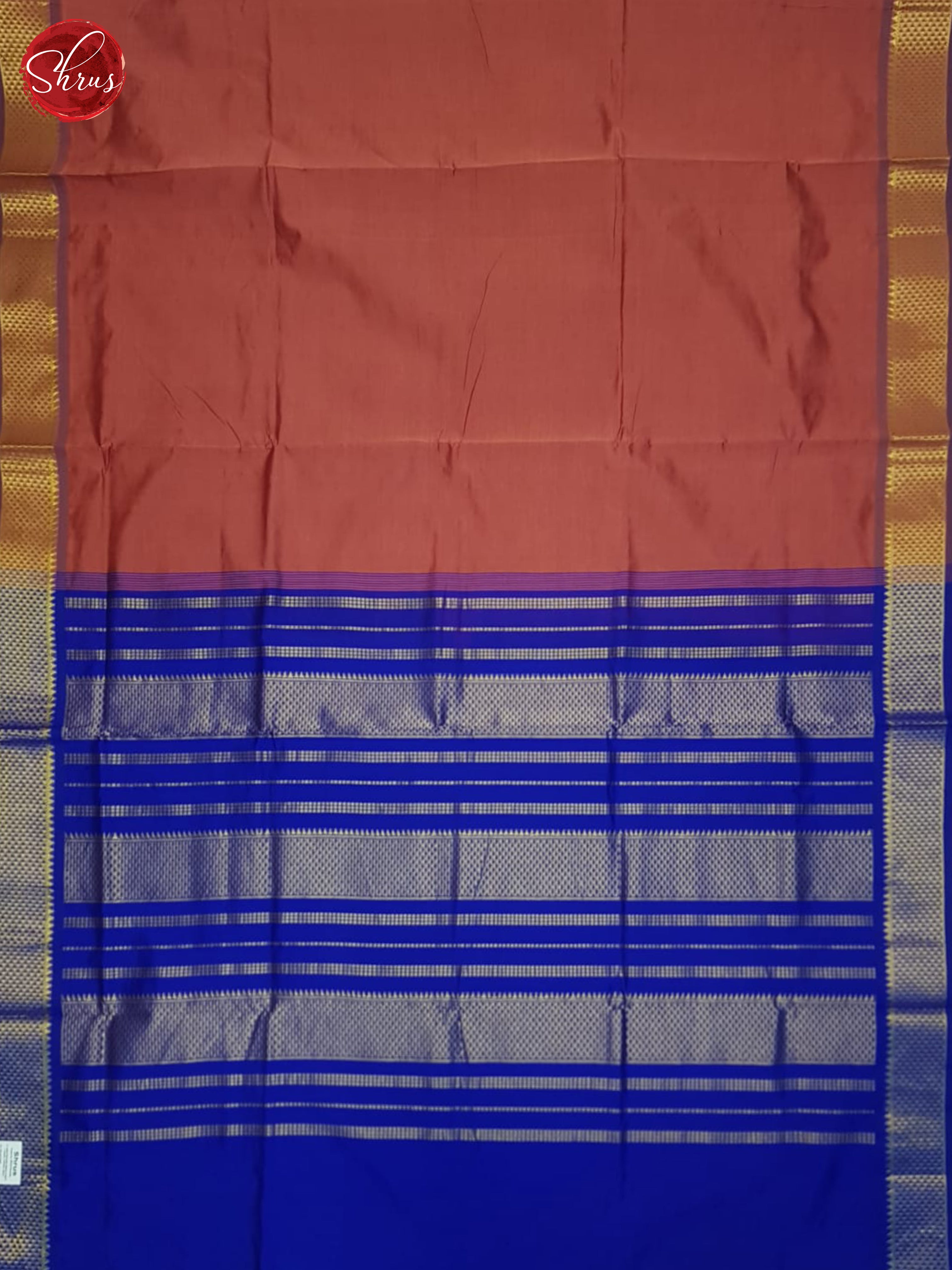 Brick Red And Blue- Silk Cotton Half-pure Saree - Shop on ShrusEternity.com