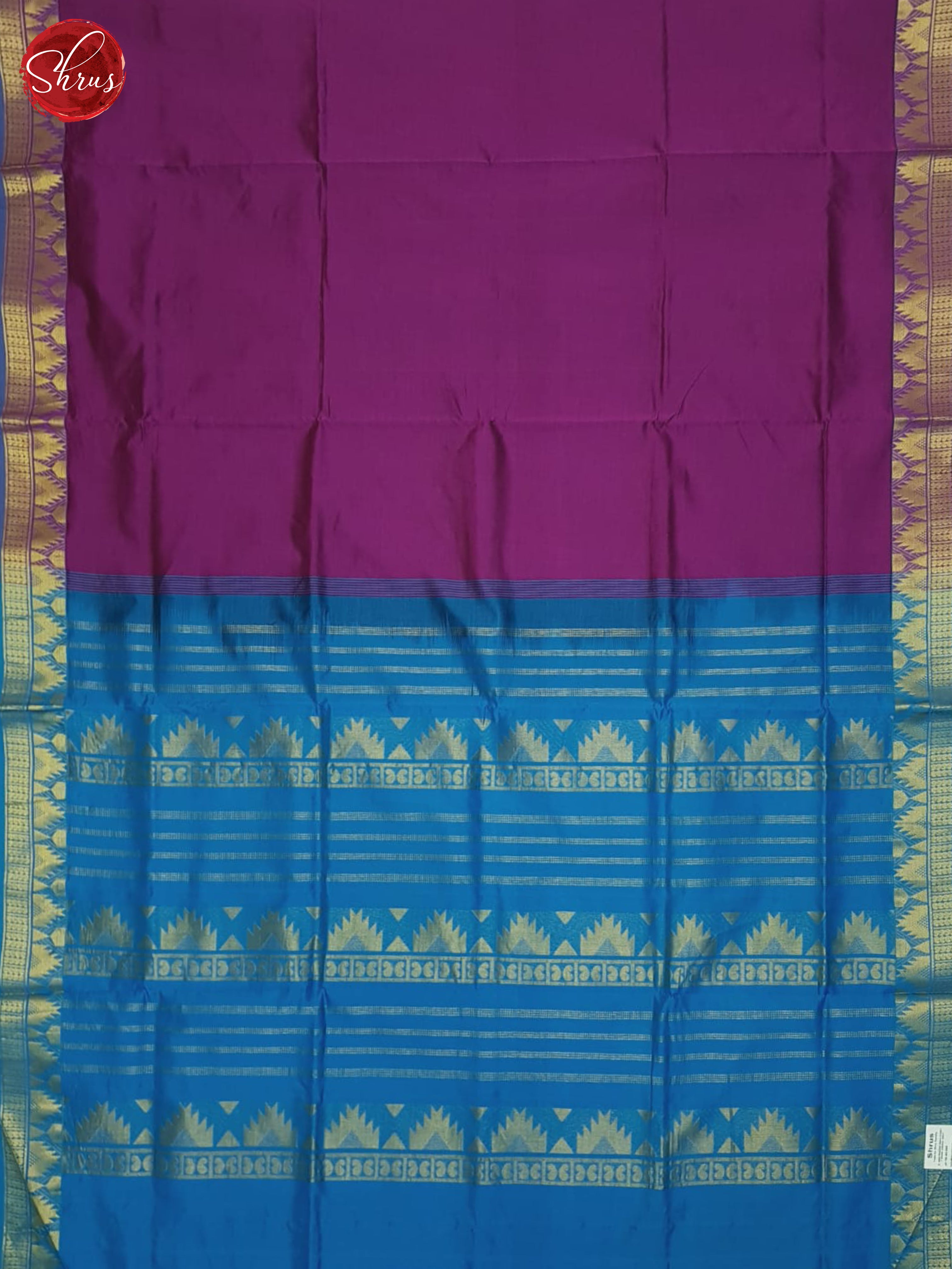 Purple And Blue- Silk Cotton Half-pure Saree - Shop on ShrusEternity.com