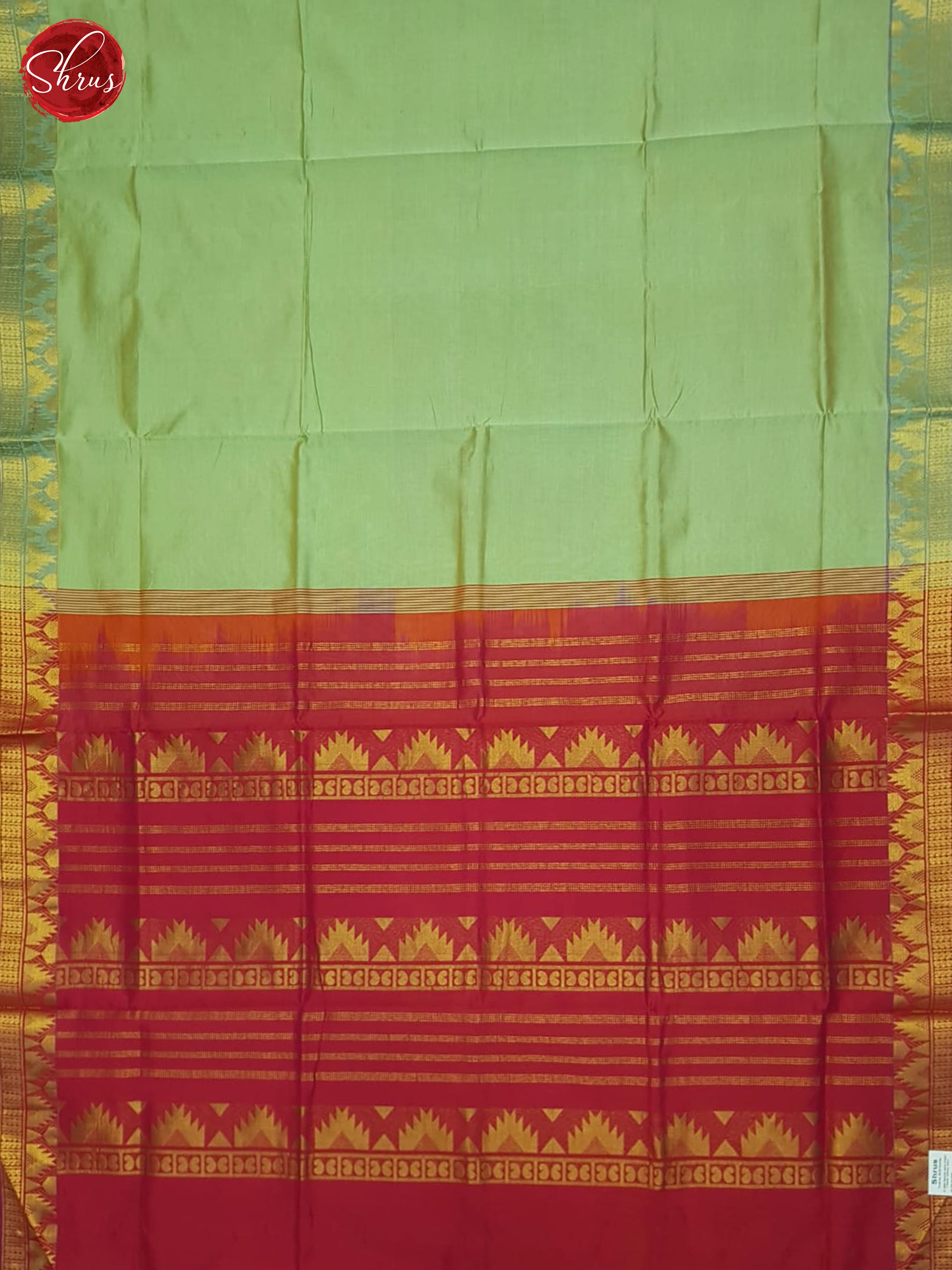 Green And Red- Silk Cotton Half-pure Saree - Shop on ShrusEternity.com