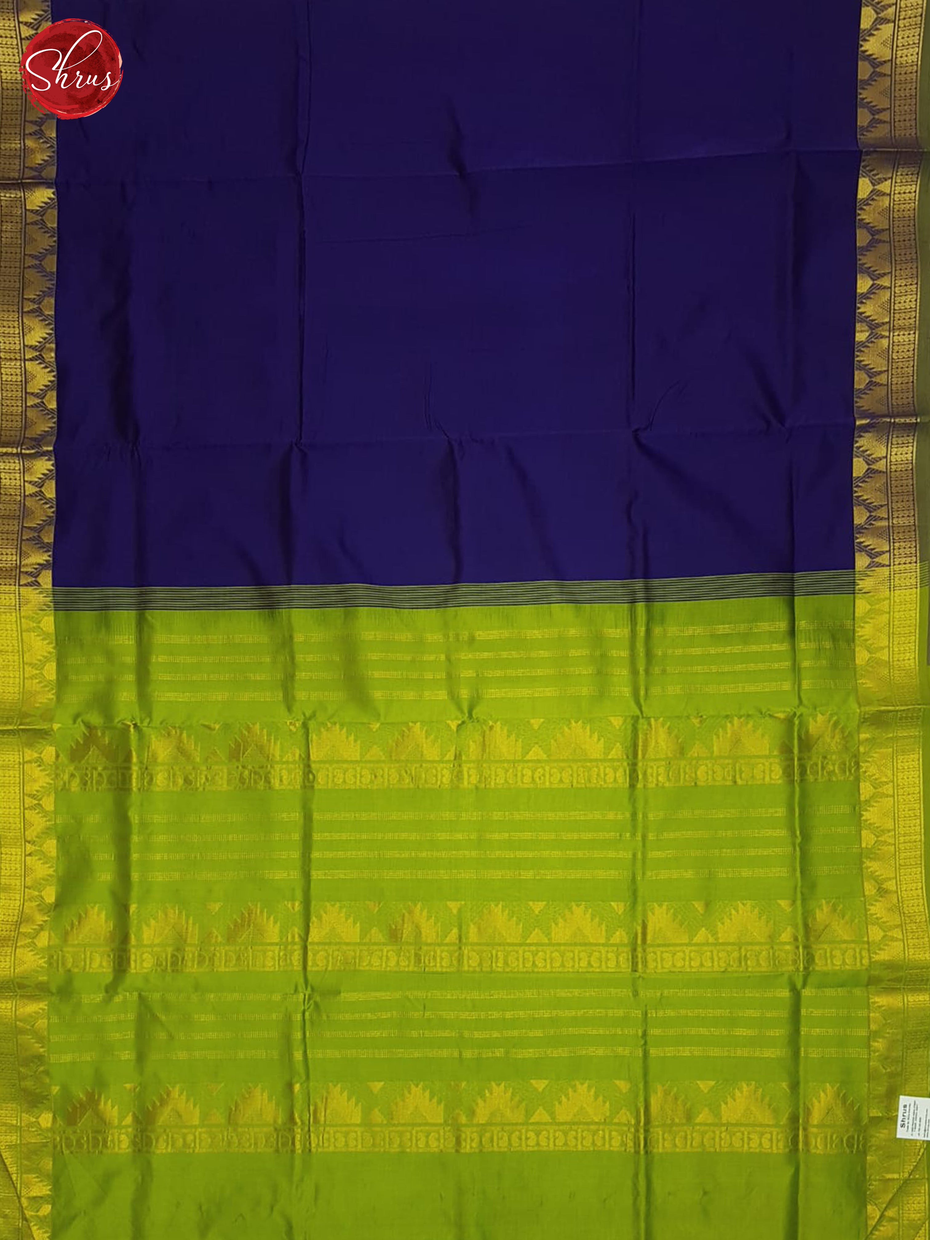 Blue And Green- Silk Cotton Half pure Saree - Shop on ShrusEternity.com