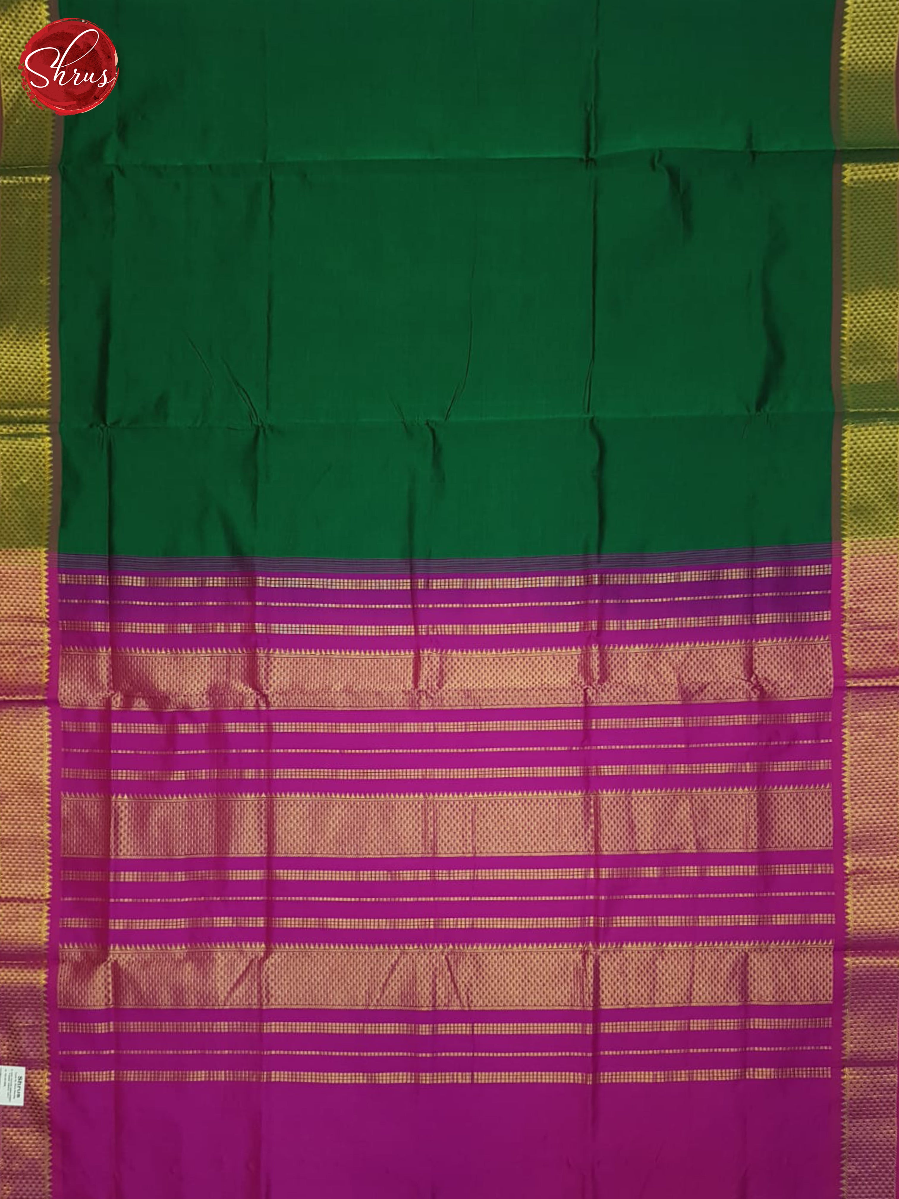 Green And Pink- Silk Cotton half-pure Saree - Shop on ShrusEternity.com