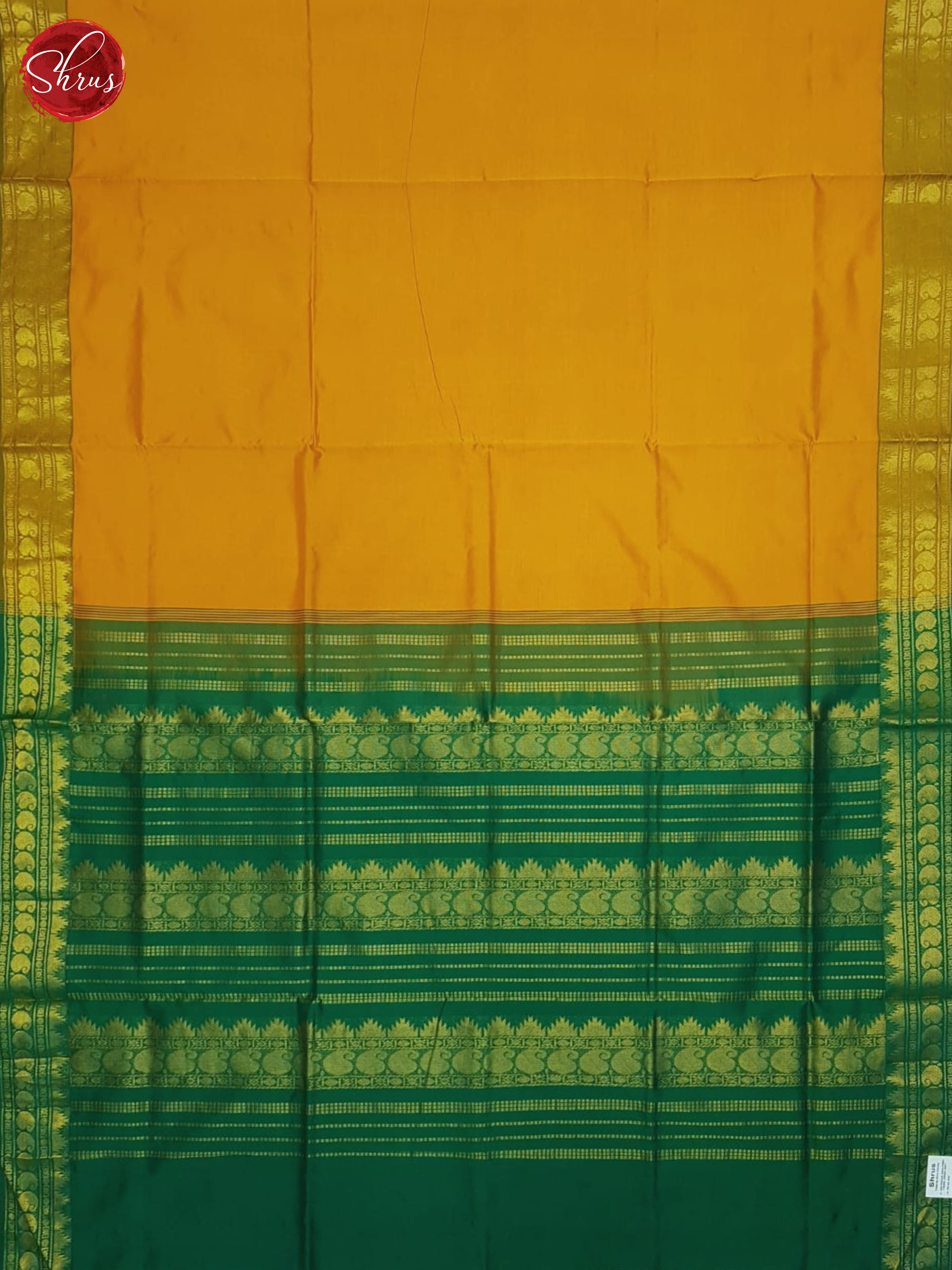 Mambala Yellow And Green- Silk cotton half-pure Saree - Shop on ShrusEternity.com