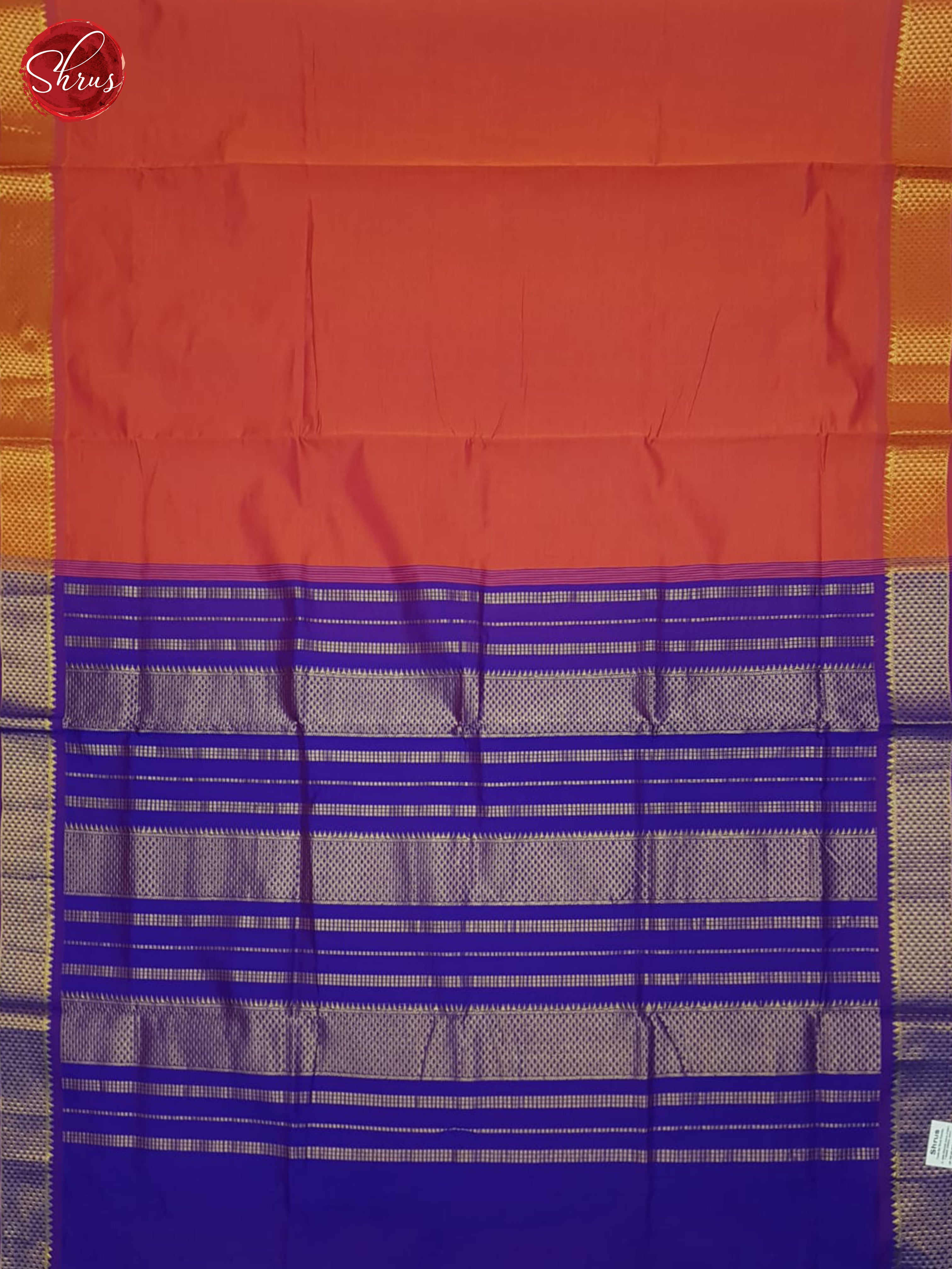 Orange And Purple- Silk Cotton Half-pure Saree - Shop on ShrusEternity.com