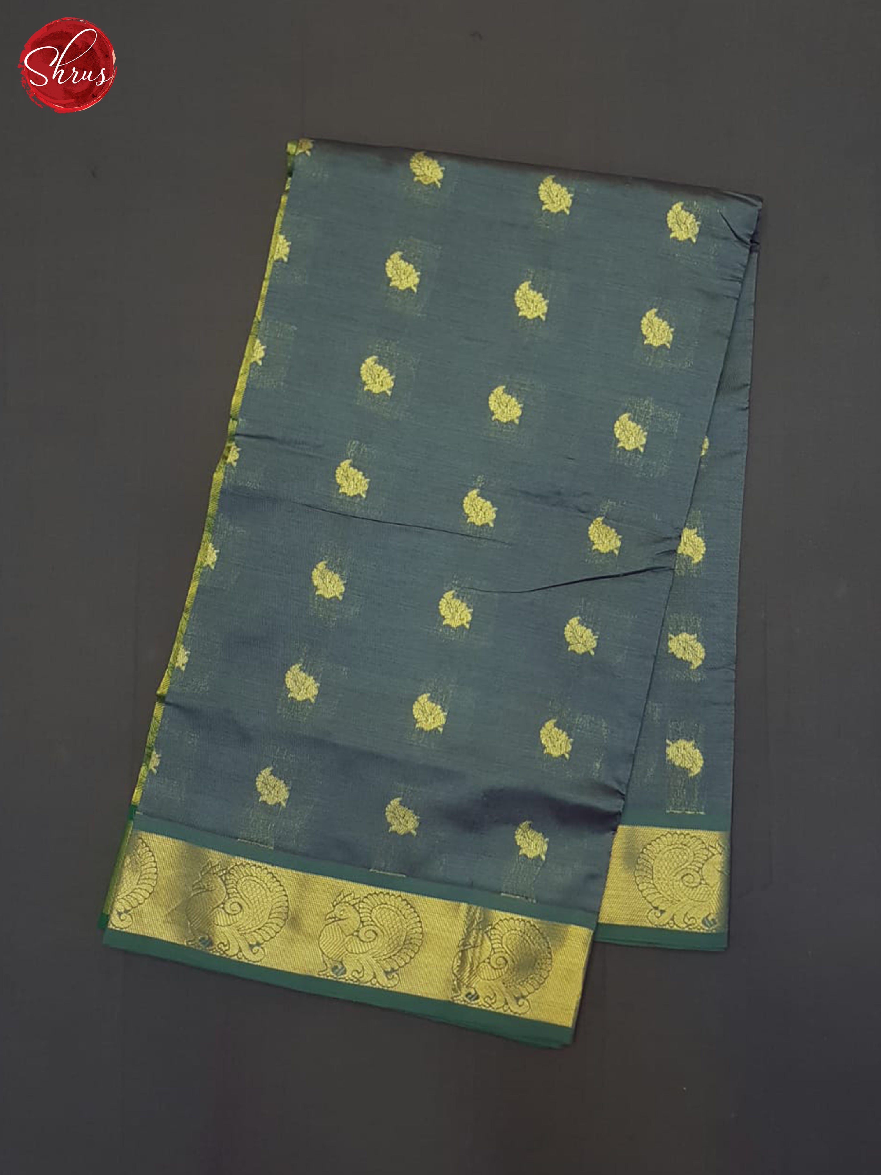 Grey And Green- Silk Cotton Half-pure Saree - Shop on ShrusEternity.com