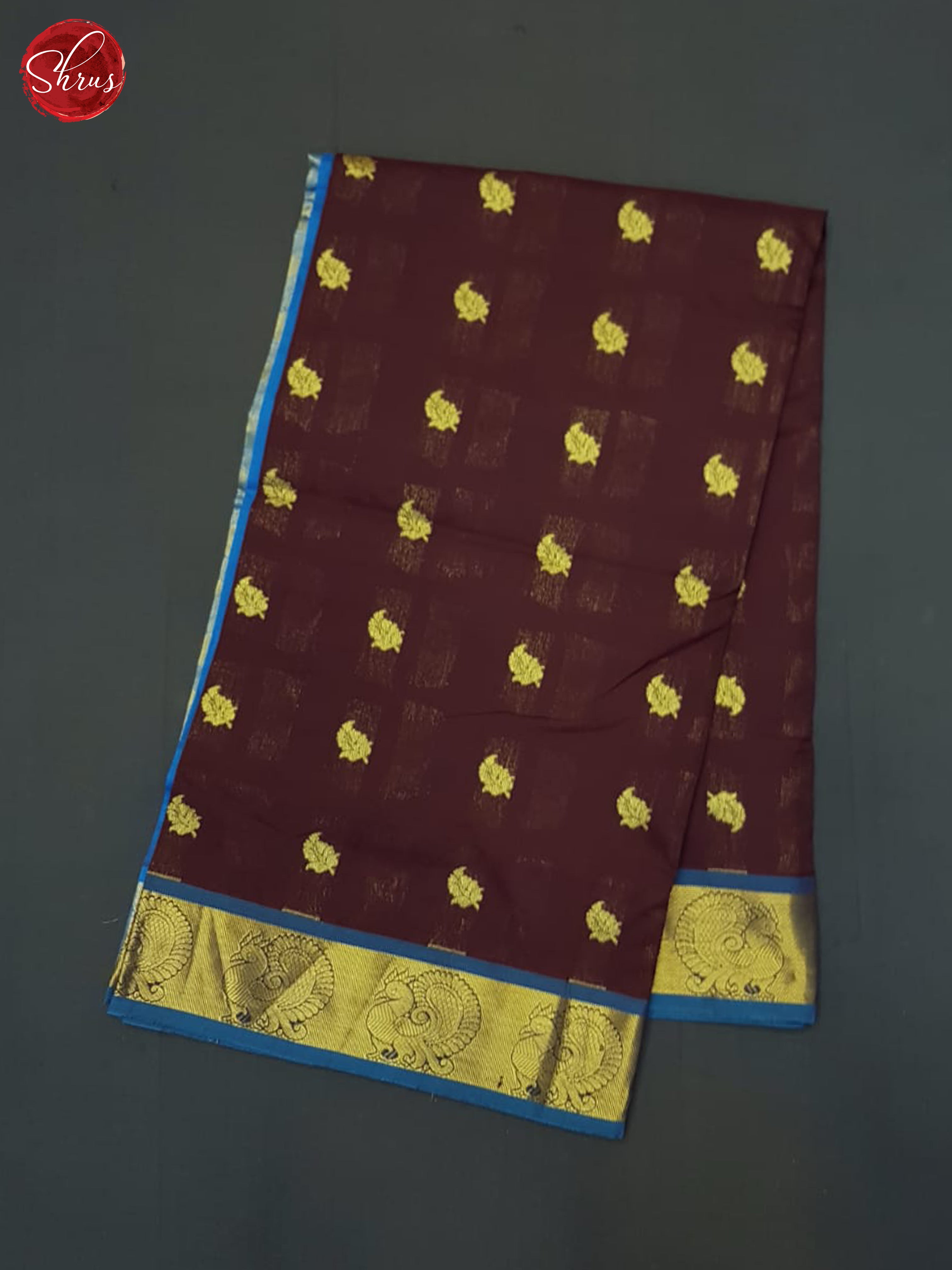 Brown And Blue- Silk Cotton Half-pure Saree - Shop on ShrusEternity.com