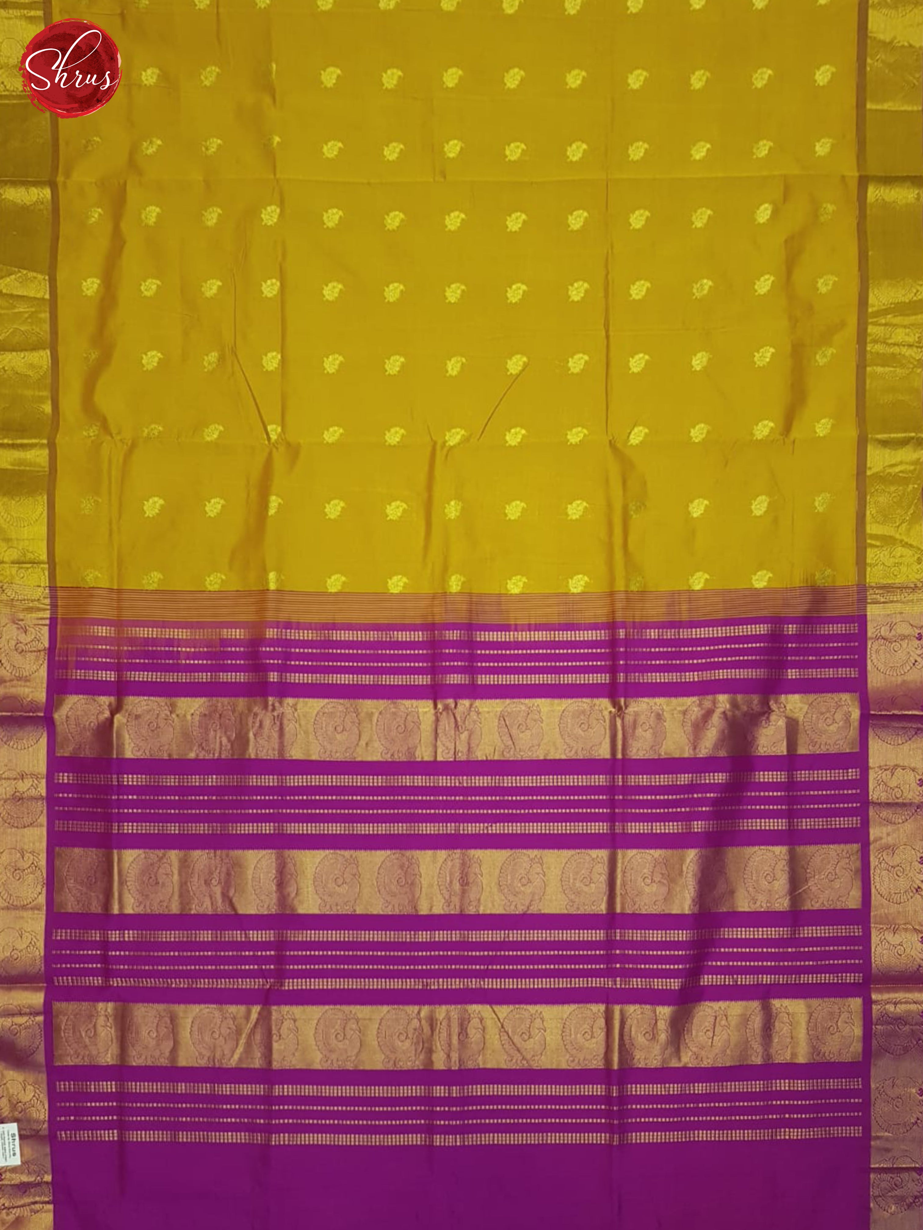 Mustard And Pink- Silk Cotton Half-pure Saree - Shop on ShrusEternity.com