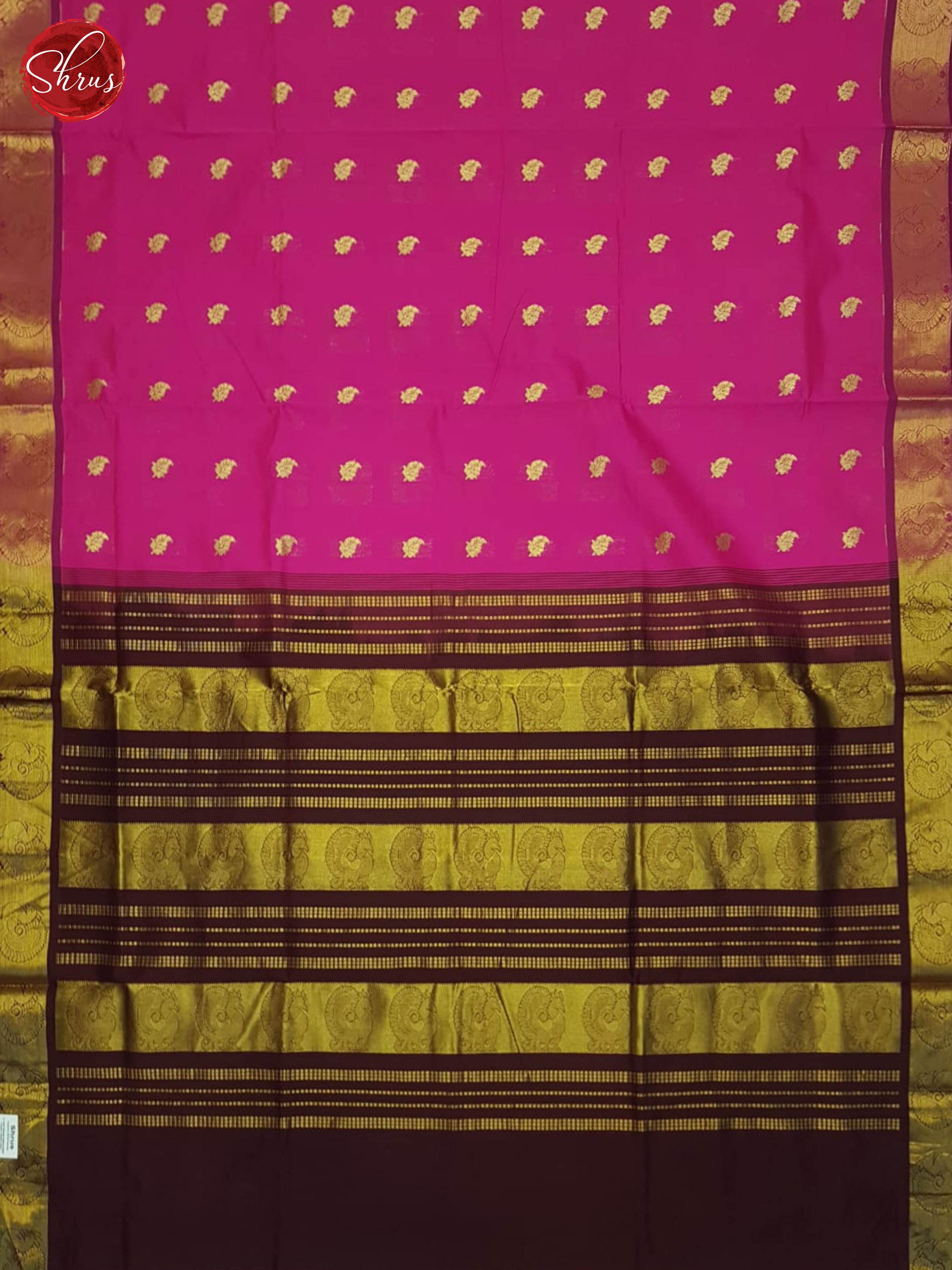 Pink And Deep Wine- Silk Cotton half-pure saree - Shop on ShrusEternity.com