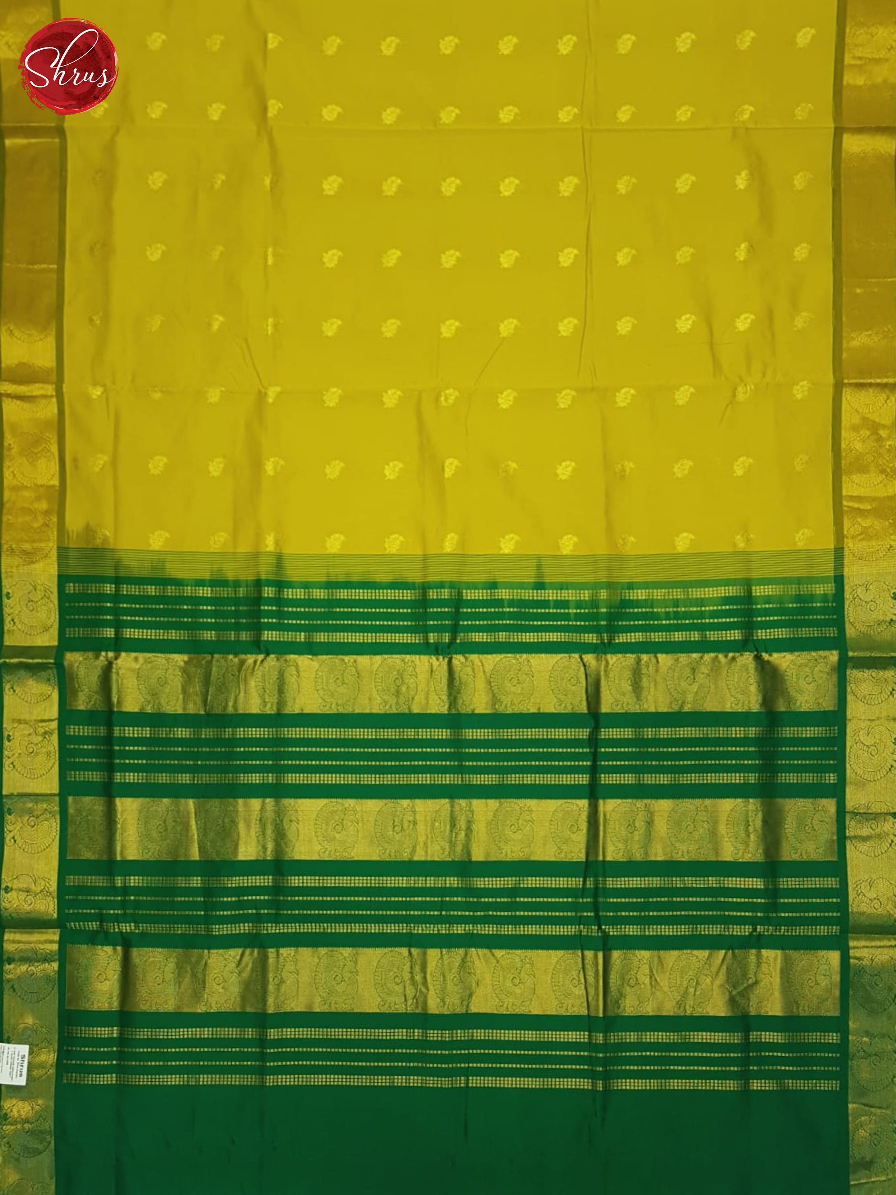 Lime Green & Green - Silk Cotton Half-pure Saree - Shop on ShrusEternity.com