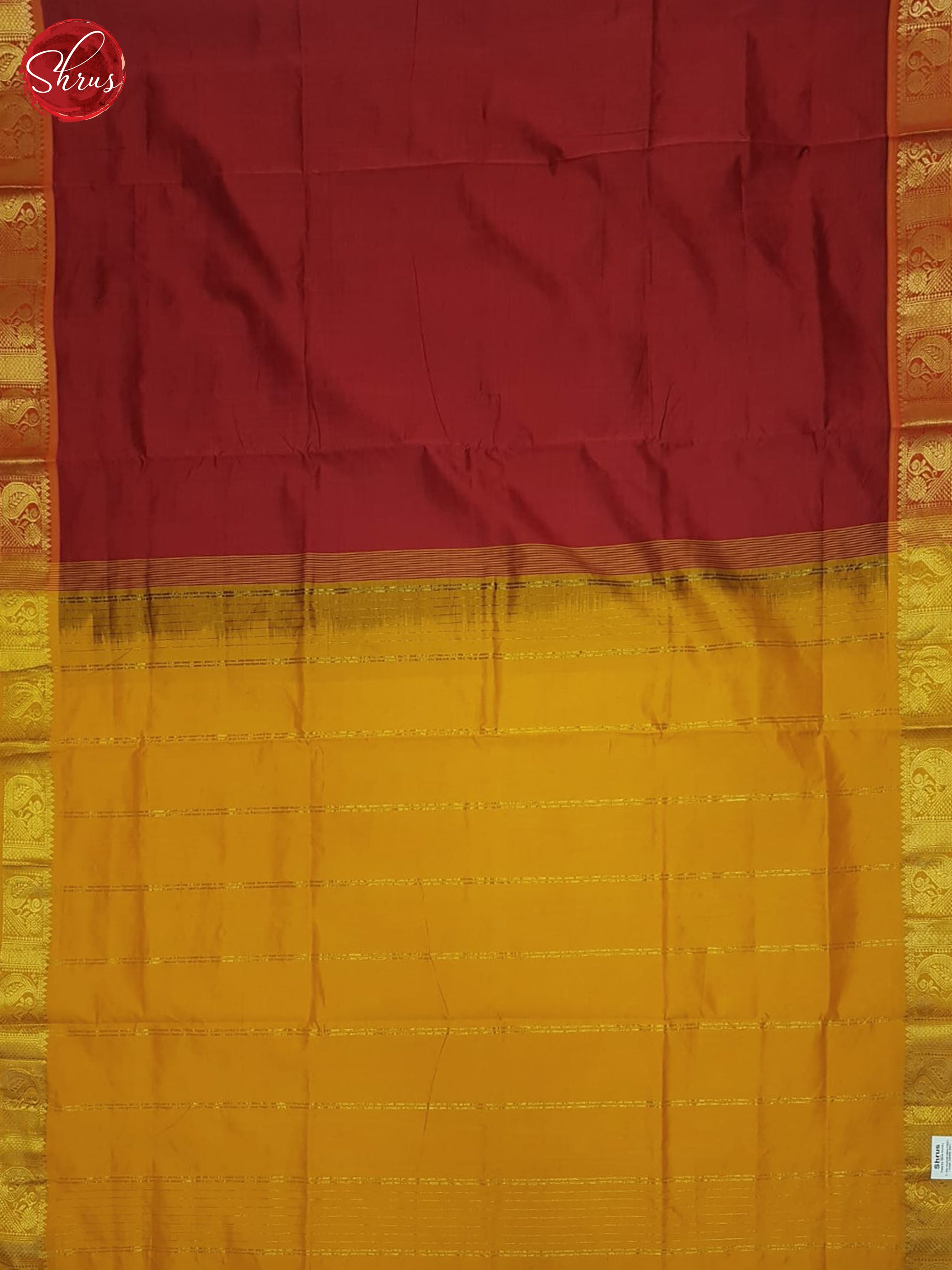 Maroon And Mustard- Silk Cotton Half-pure Saree - Shop on ShrusEternity.com